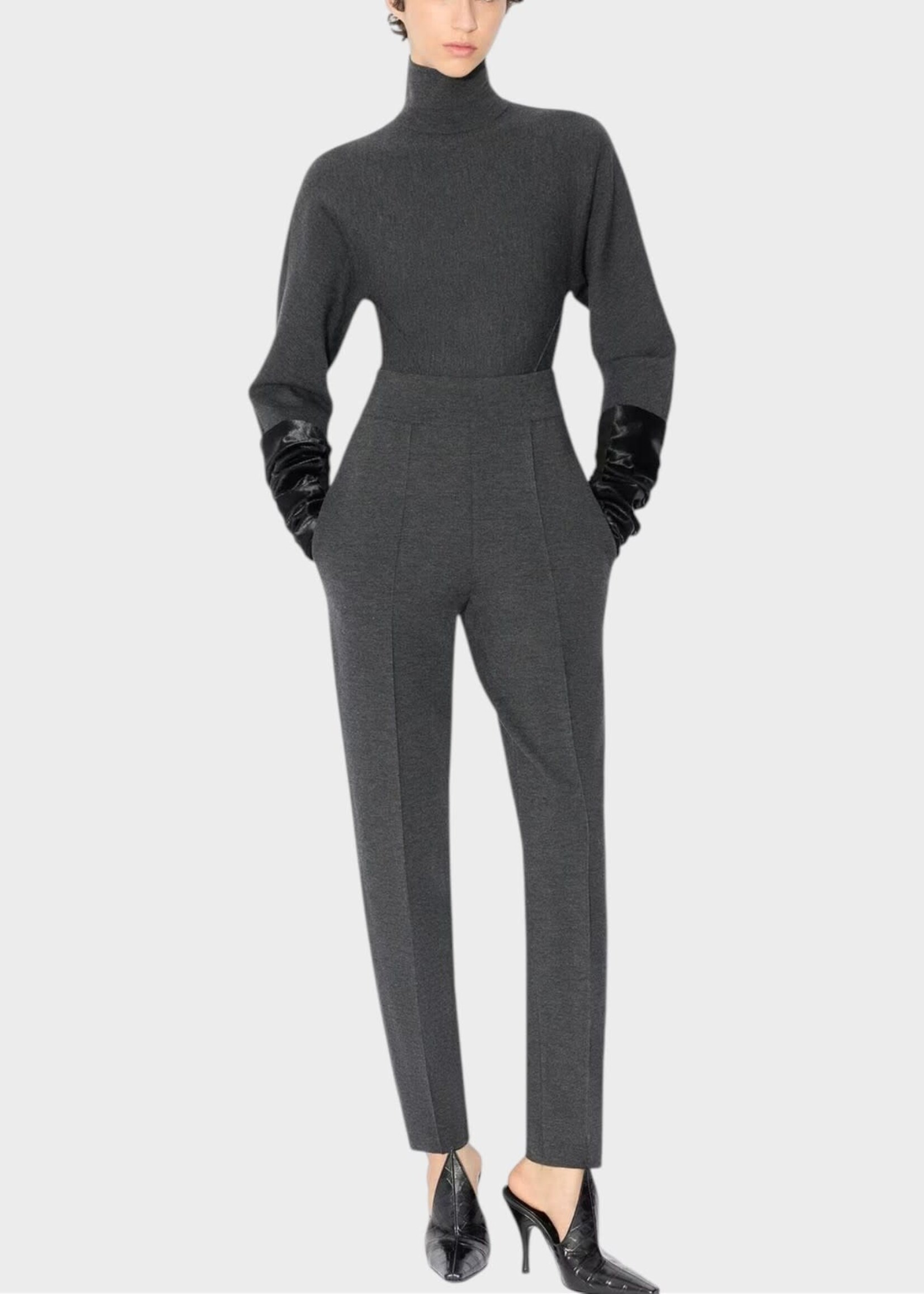 Alaia Alaia Trousers, Grey, Wool Knit High Waisted Tapered Pants In Charcoal