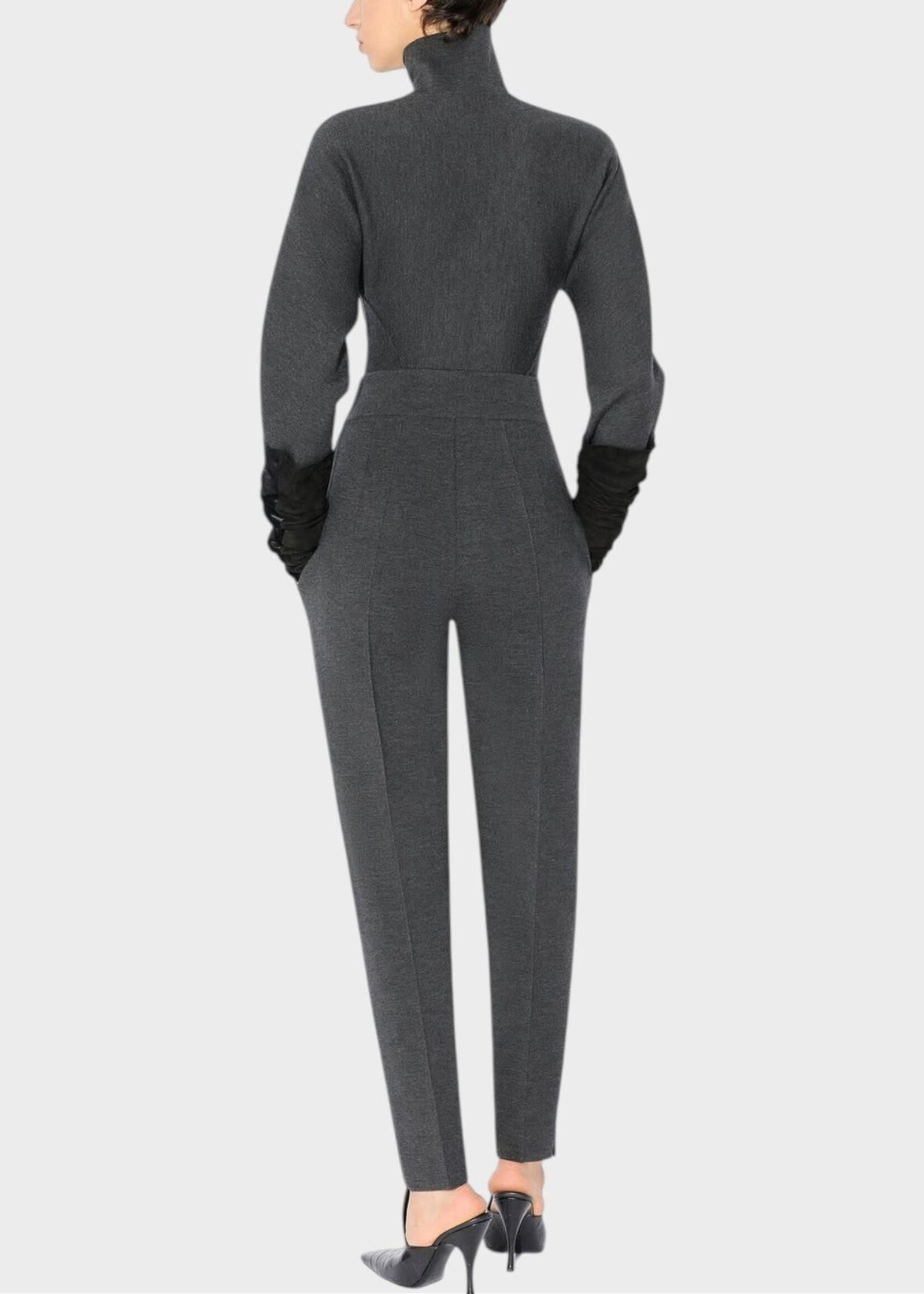 Alaia Alaia Trousers, Grey, Wool Knit High Waisted Tapered Pants In Charcoal