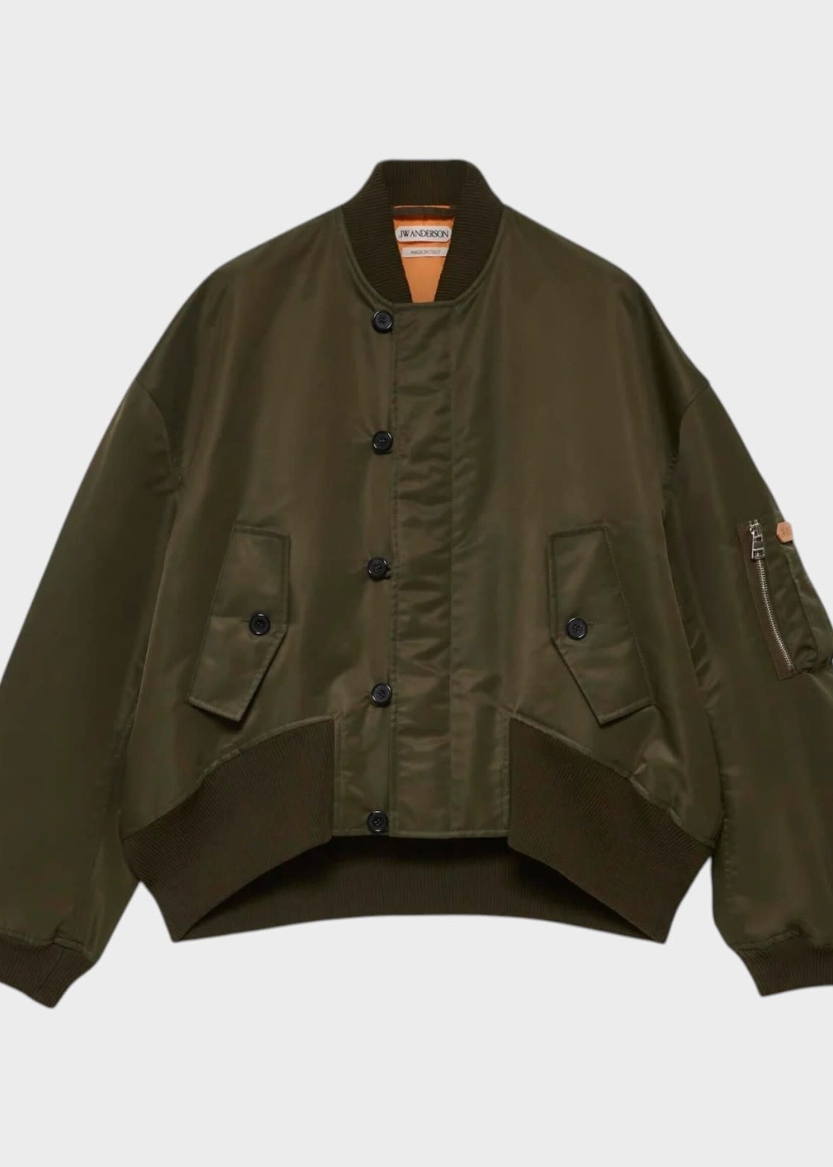 J.W.Anderson J.W.Anderson Jacket, Green, Nylon Twill Oversized Bomber Jacket In Military Green w/ Tipped Hem