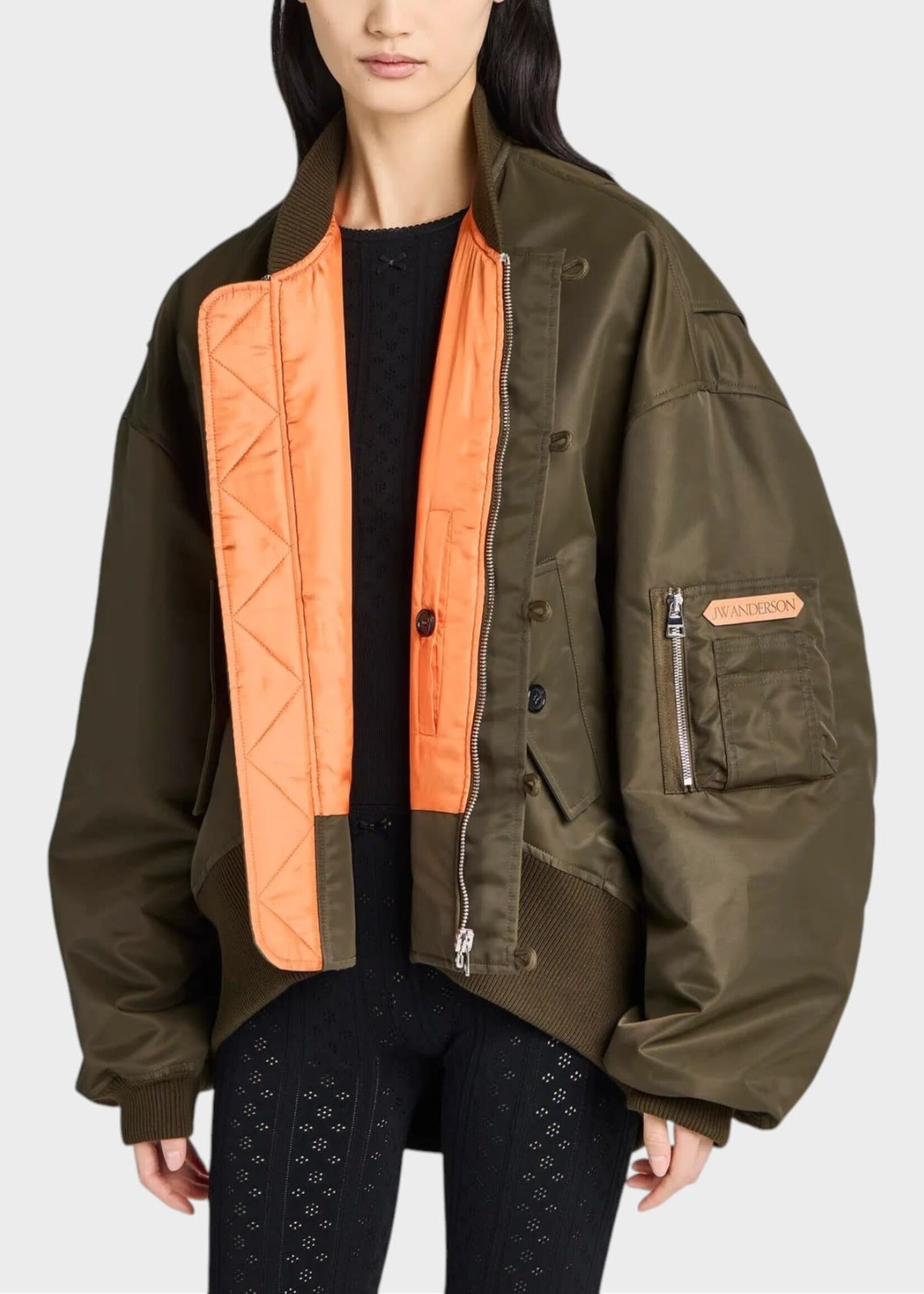 J.W.Anderson J.W.Anderson Jacket, Green, Nylon Twill Oversized Bomber Jacket In Military Green w/ Tipped Hem