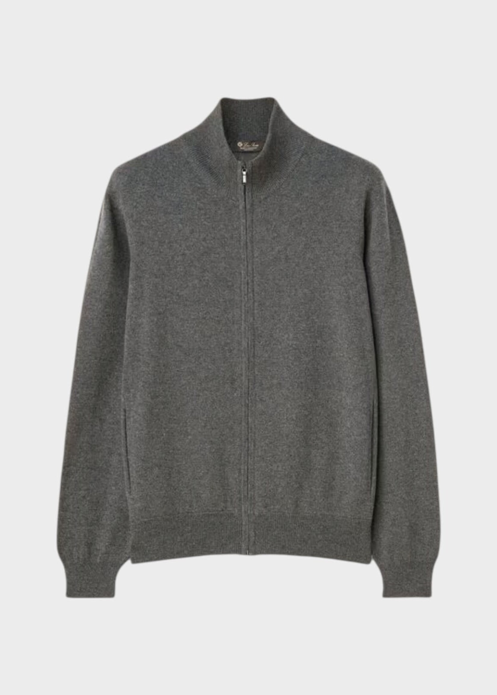 Loro Piana Loro Piana Knitwear, Grey, Baby Cashmere Classic Zipped Bomber In Grey Mélange