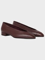 Loro Piana Loro Piana Flats, Brown, Rebecca Calfskin Cap Toe Ballerina Lux In Azuki Beans w/ Lizard Print