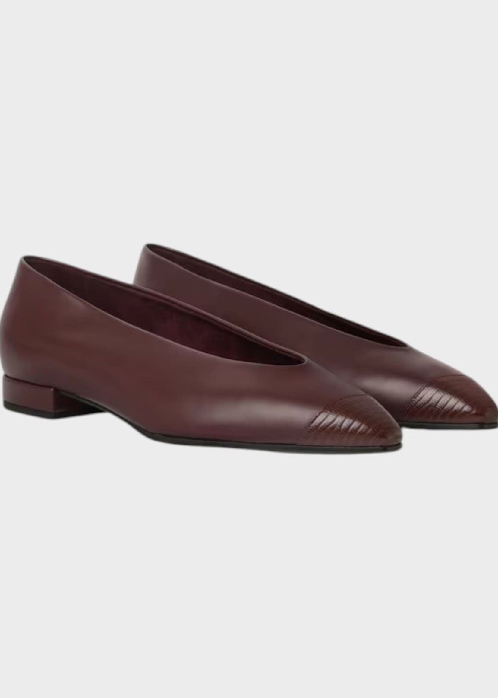 Loro Piana Loro Piana Flats, Brown, Rebecca Calfskin Cap Toe Ballerina Lux In Azuki Beans w/ Lizard Print