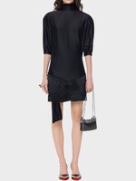 Rabanne Rabanne Dress, Black, Turtleneck Short Sleeve Mini Dress In Black w/ Ruched Details