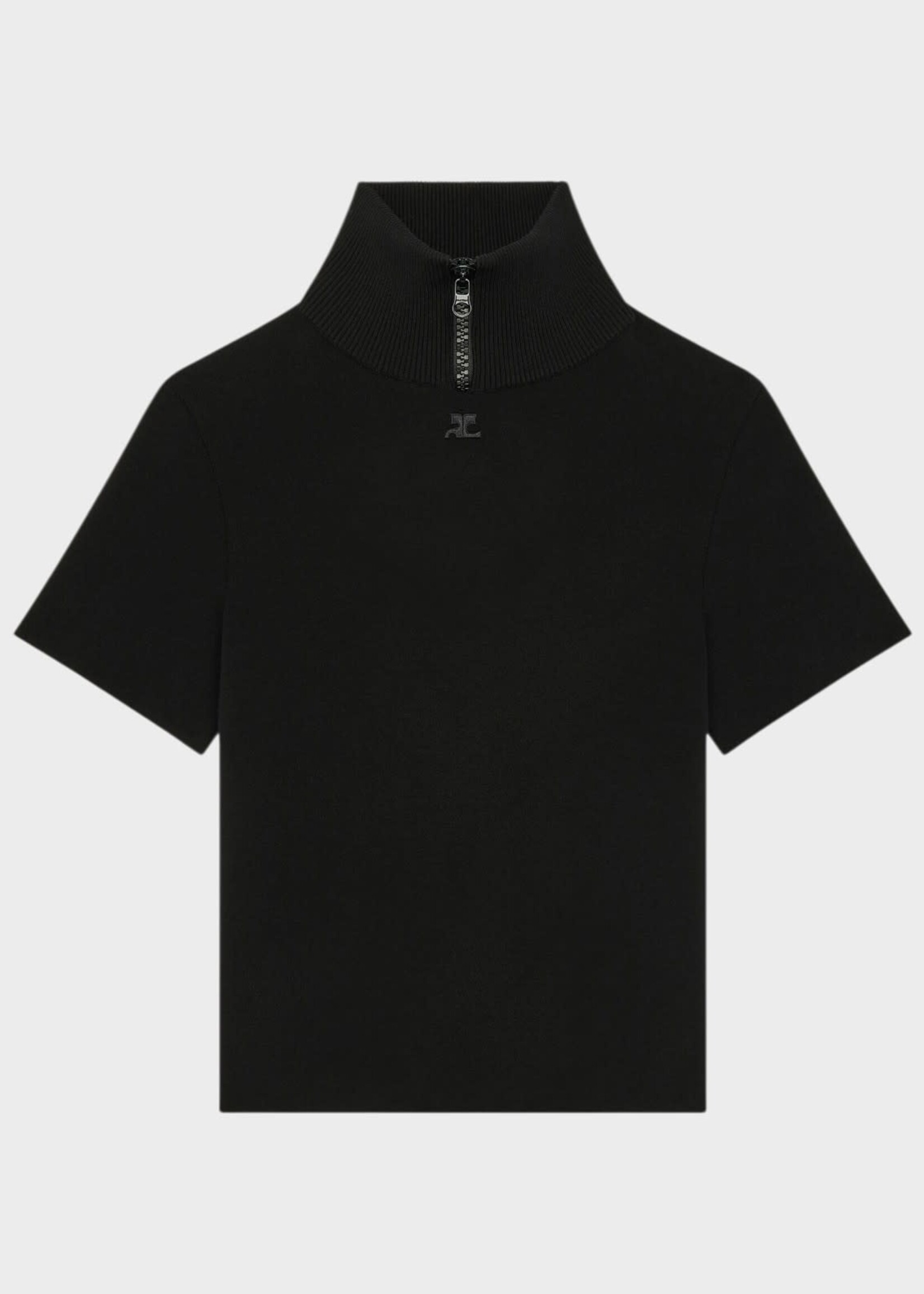 Courreges Courreges Top, Black, Milano Zipped Mock neck Short Sleeve Top In Black