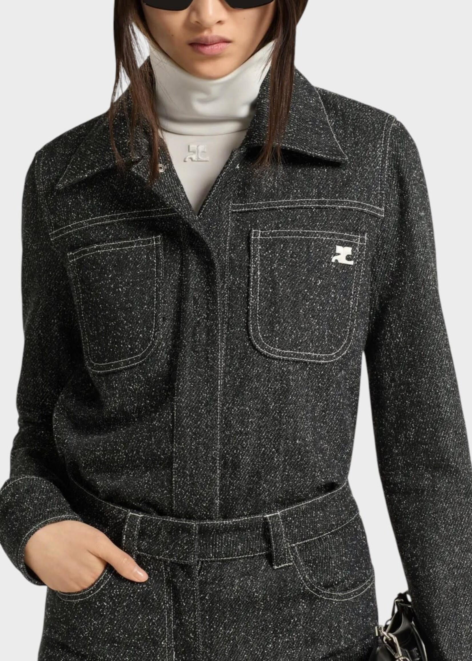 Courreges Courreges Jacket, Grey, Denim Tweed Overshirt In Black & Heritage White