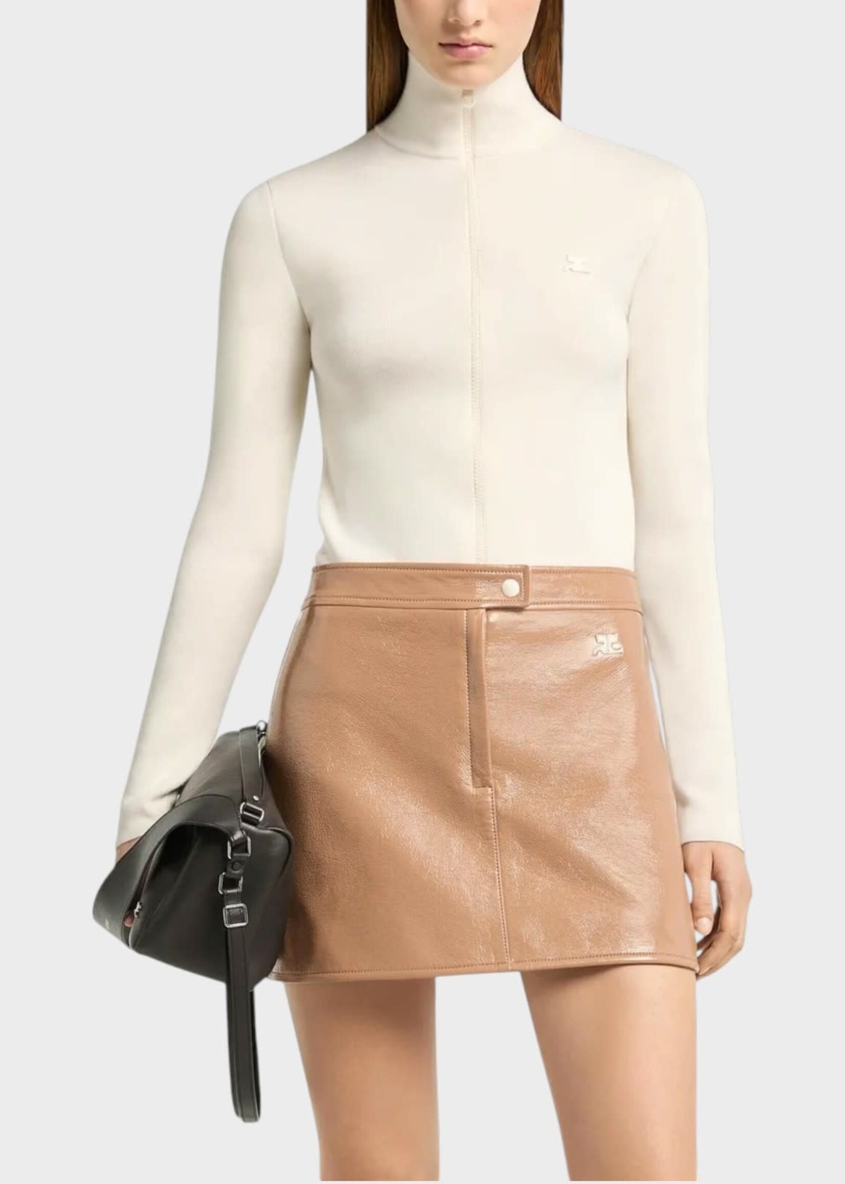 Courreges Courreges Skirt, Brown, Vinyle Reedition Mini Skirt In Bronzer w/ Logo