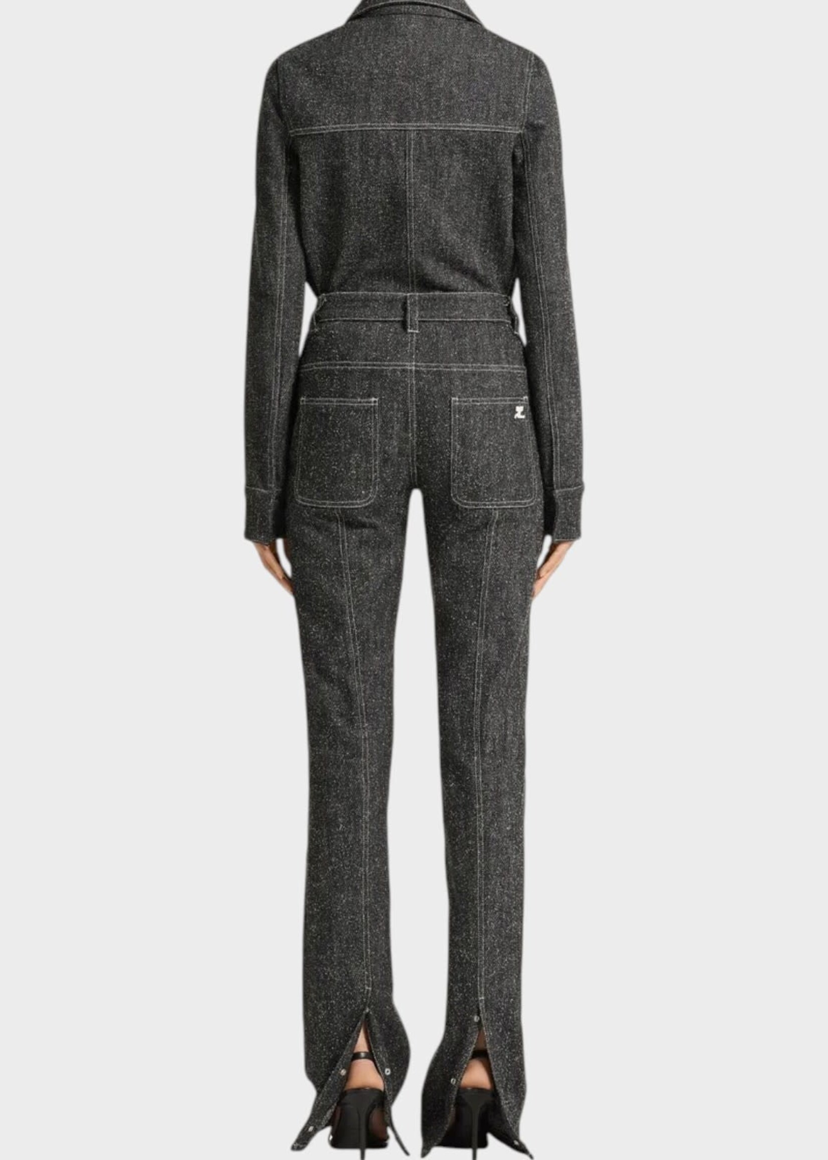 Courreges Courreges Trousers, Grey, Snap Denim Tweed Straight Pants In Black & Heritage White