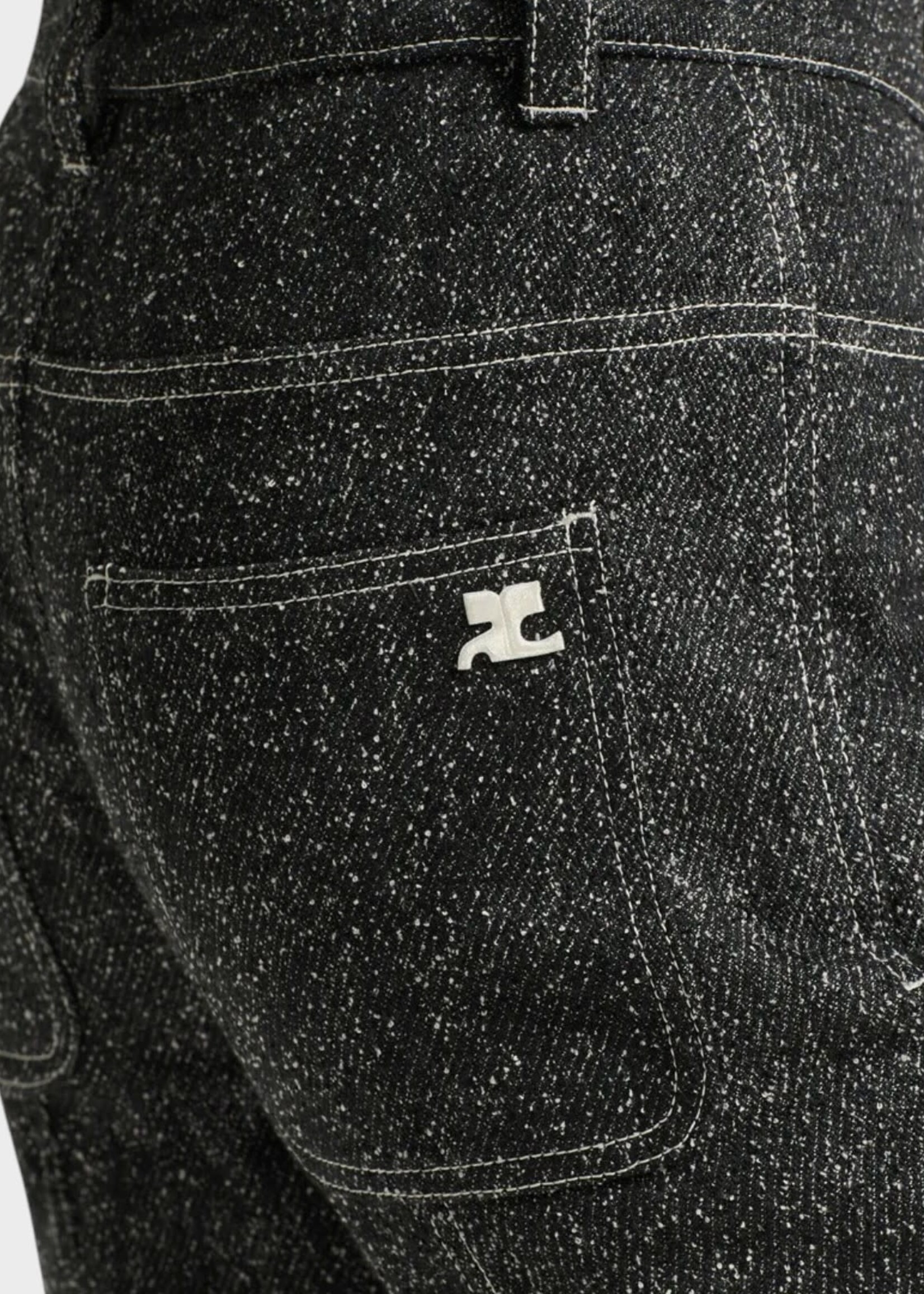 Courreges Courreges Trousers, Grey, Snap Denim Tweed Straight Pants In Black & Heritage White