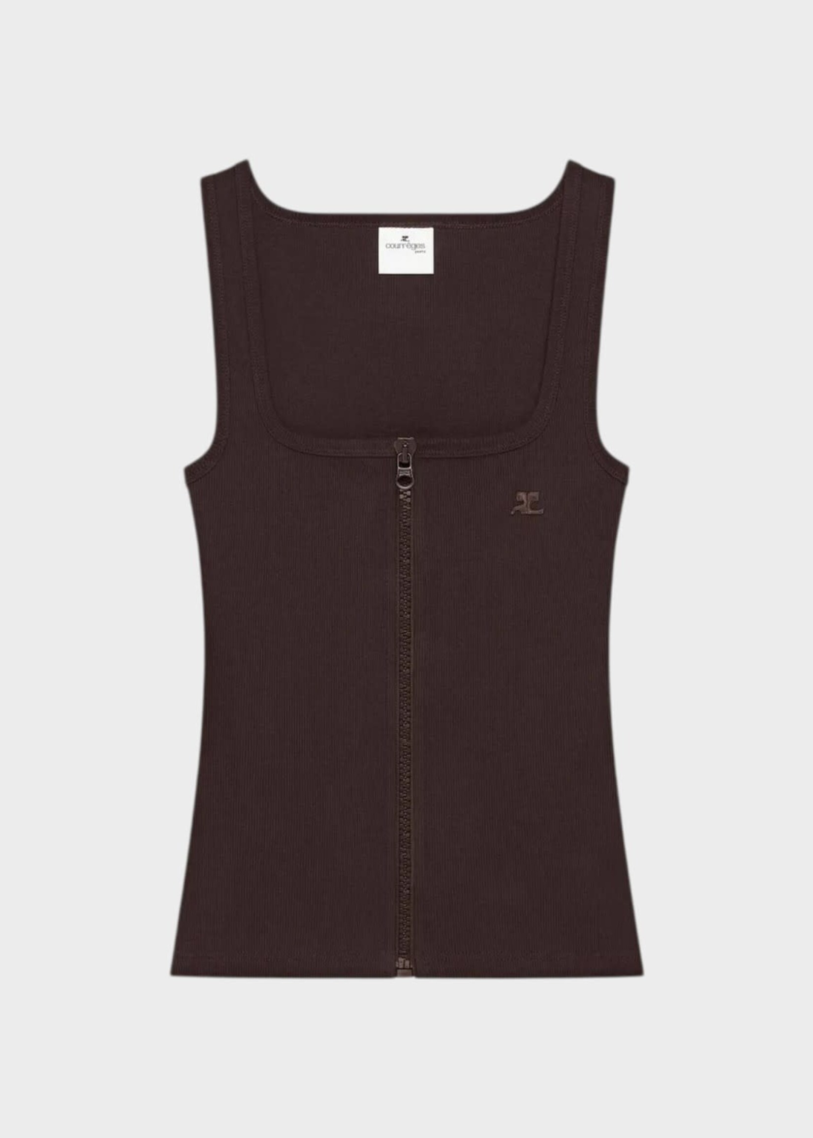 Courreges Courreges Top, Brown, 90'S Rib Zipped Tank Top In Chocolate