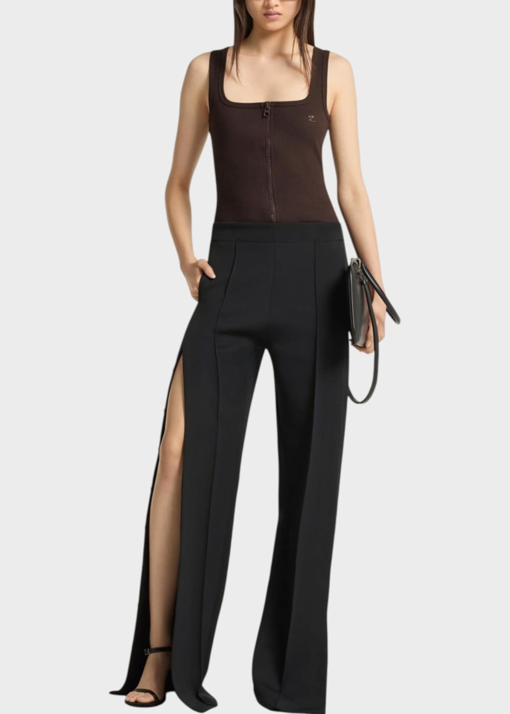 Courreges Courreges Top, Brown, 90'S Rib Zipped Tank Top In Chocolate