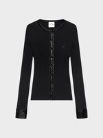 Courreges Courreges Knitwear, Black, Crew Neck Contrasted Vinyl Rib Knit Cardigan In Black
