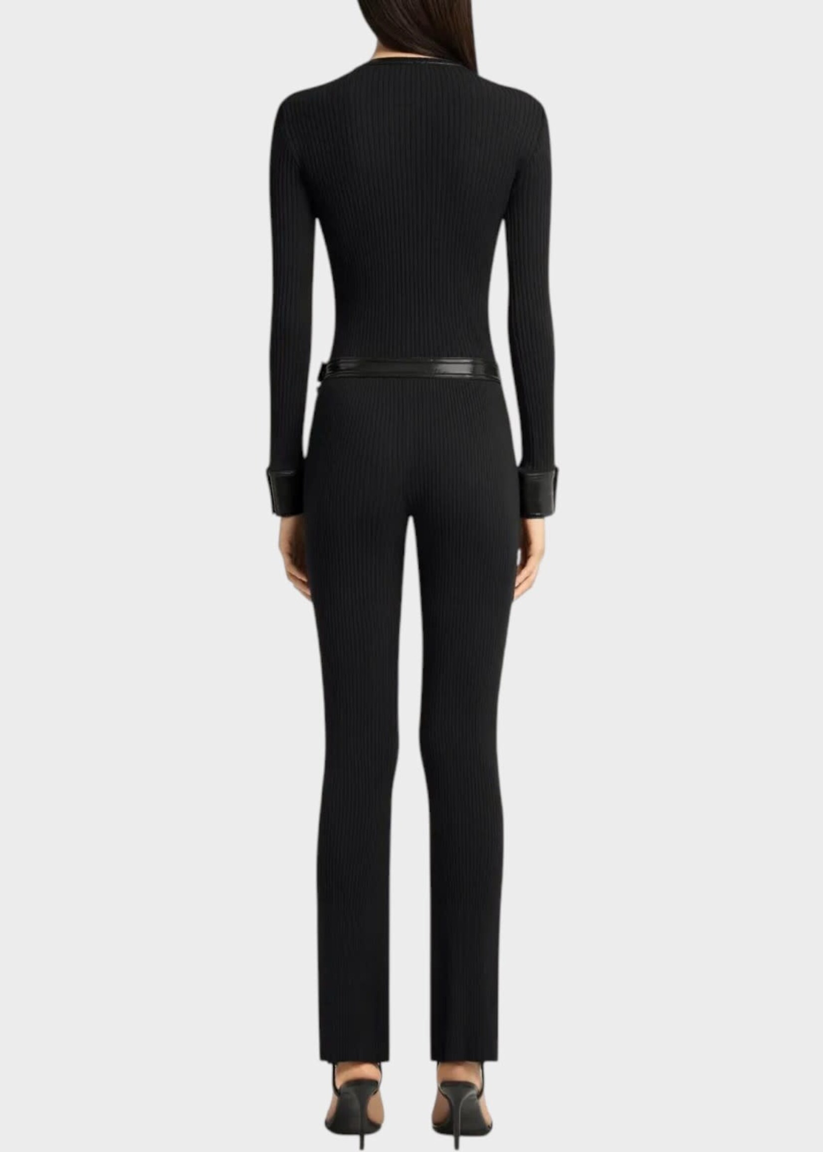 Courreges Courreges Trousers, Black, Contrasted Vinyl Rib Knit Flare Pants In Black