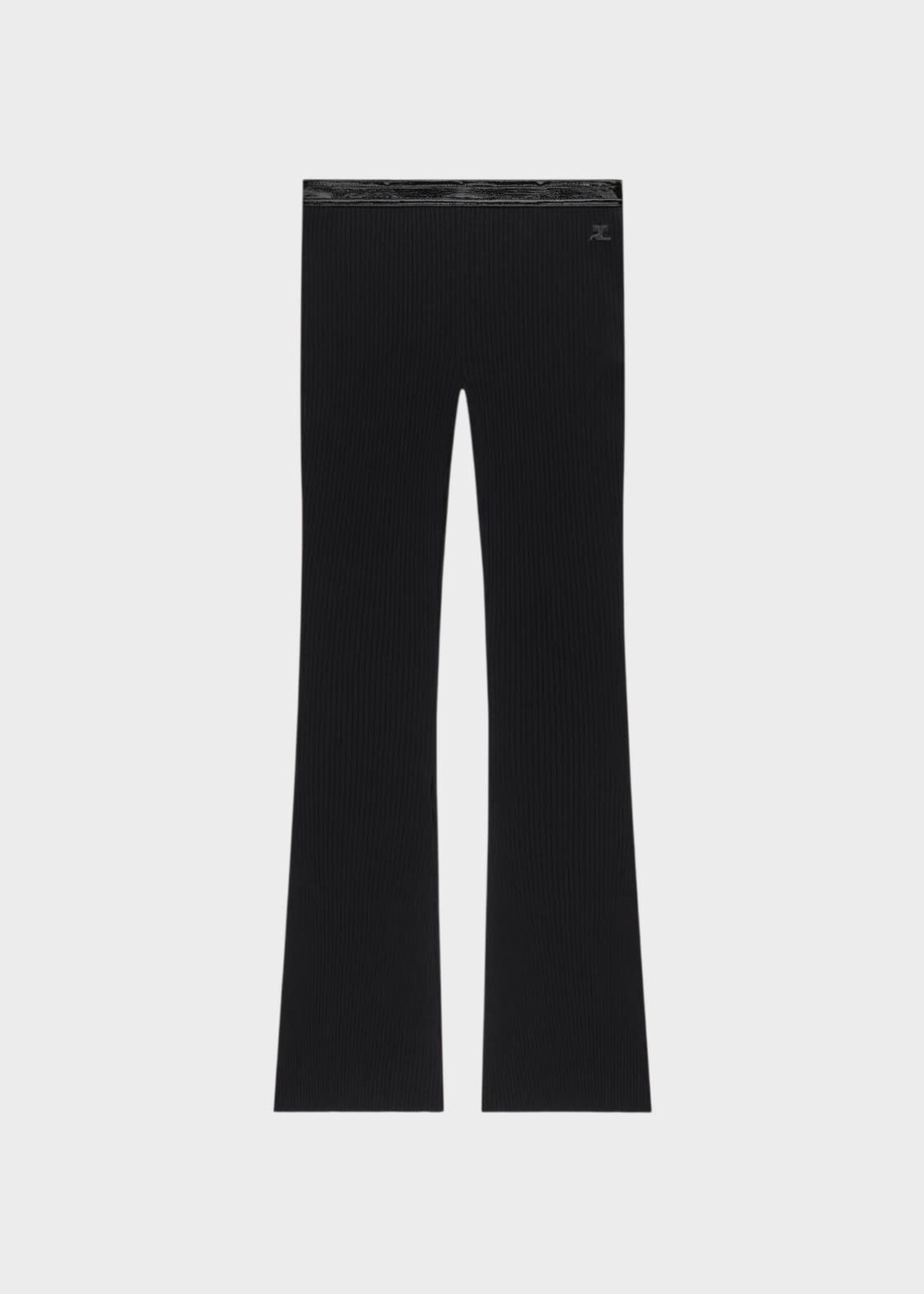 Courreges Courreges Trousers, Black, Contrasted Vinyl Rib Knit Flare Pants In Black