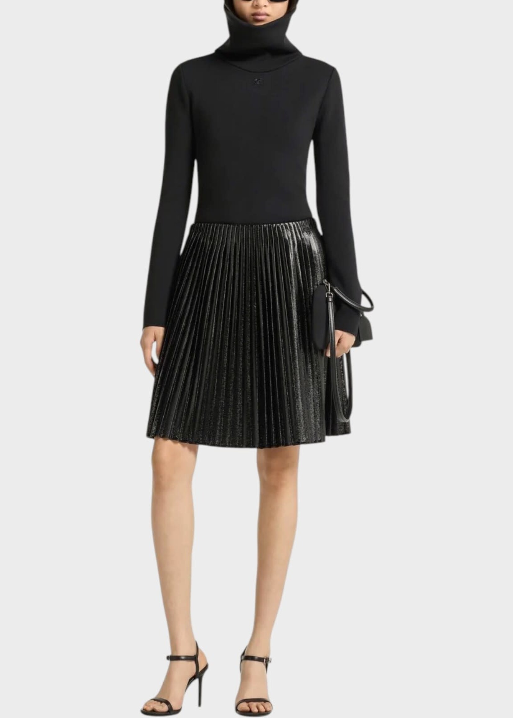 Courreges Courreges Skirt, Black, Pleated Vinyl Mini Skirt In Black