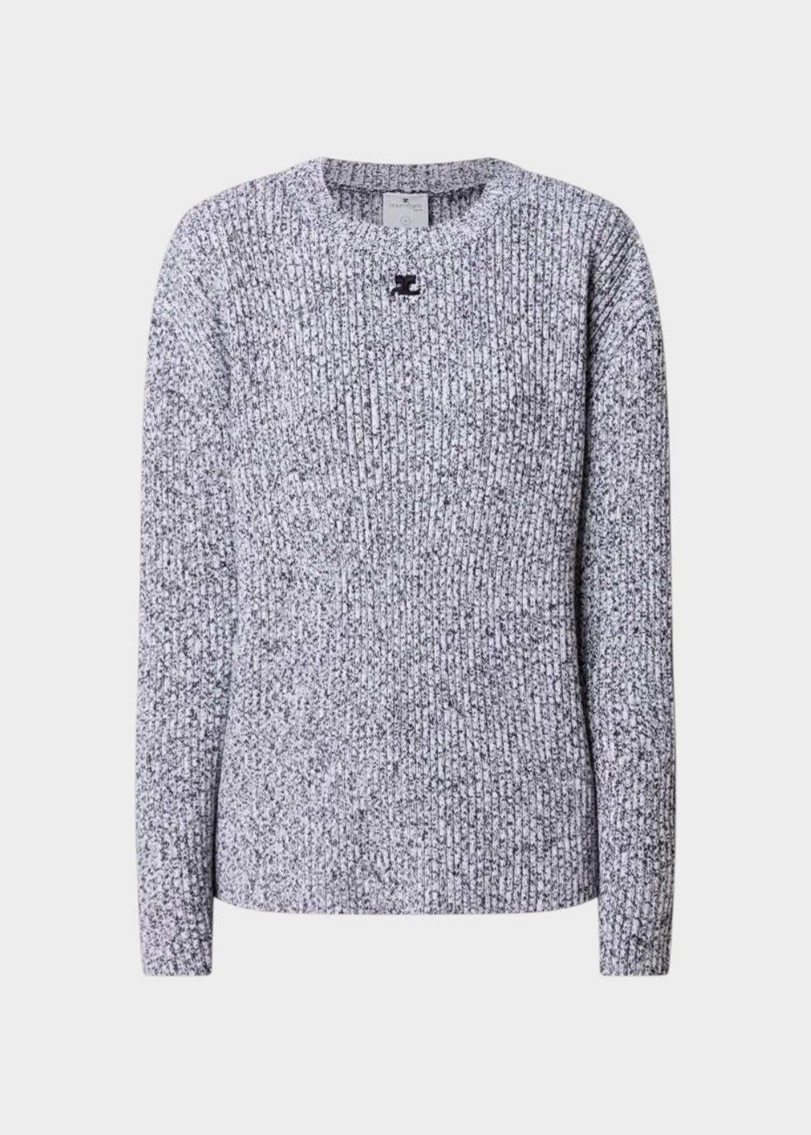 Courreges Courreges Knitwear, Multi, Merino Wool Crewneck Sweater In Black & White