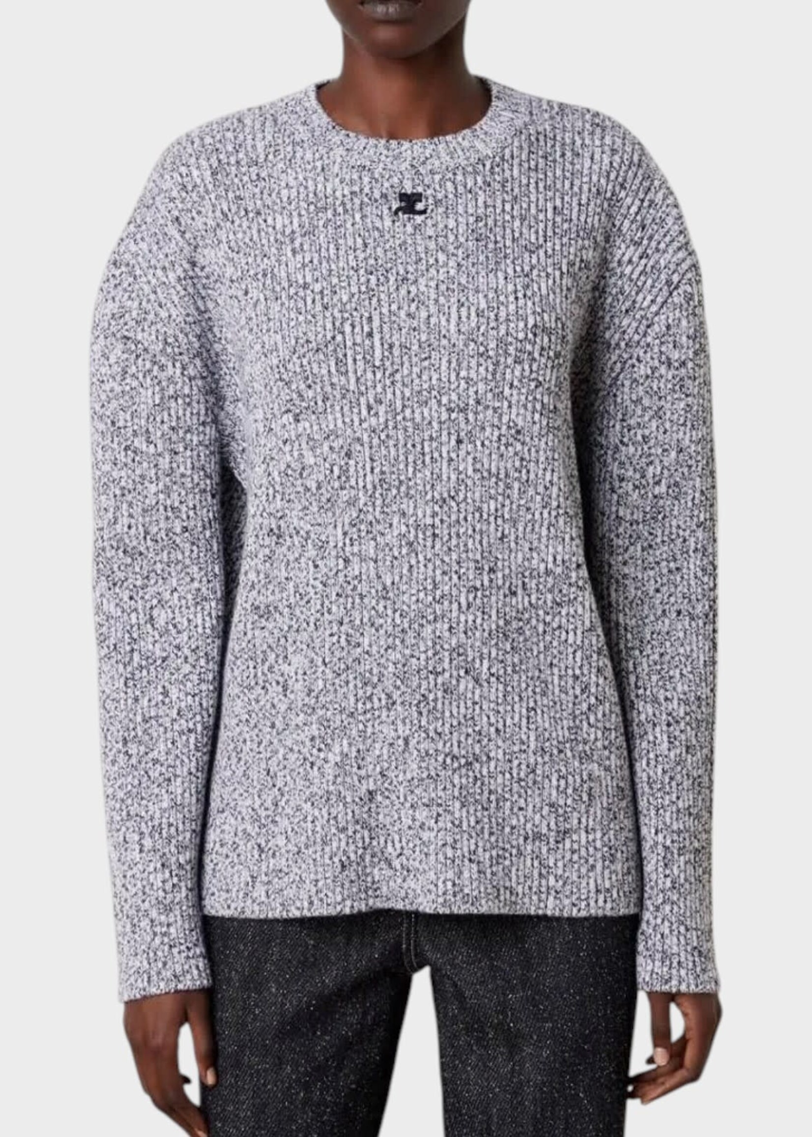 Courreges Courreges Knitwear, Multi, Merino Wool Crewneck Sweater In Black & White