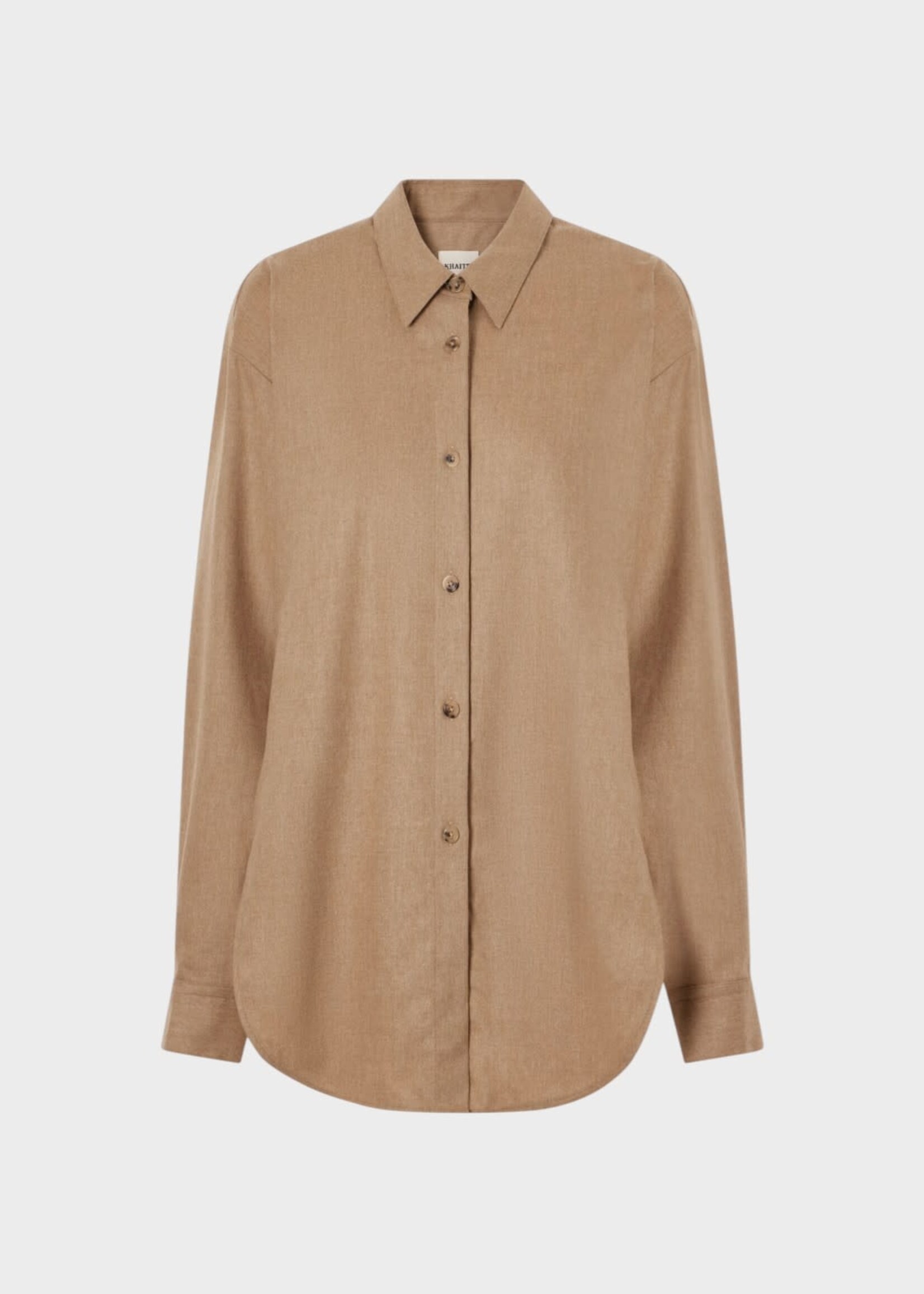Khaite Khaite Shirt, Brown, Goya Wool & Cashmere Collared Top In Desert Sand