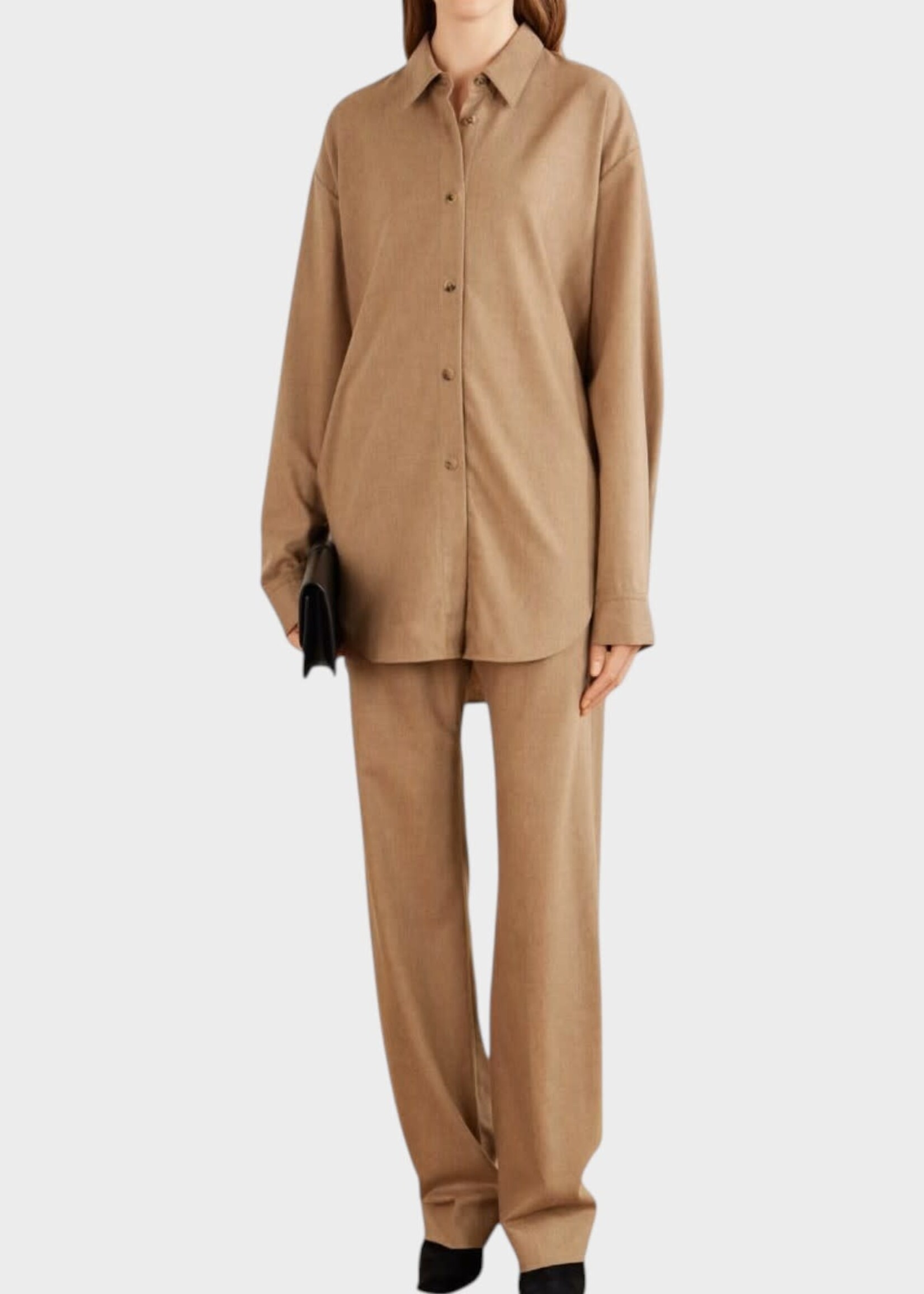 Khaite Khaite Shirt, Brown, Goya Wool & Cashmere Collared Top In Desert Sand