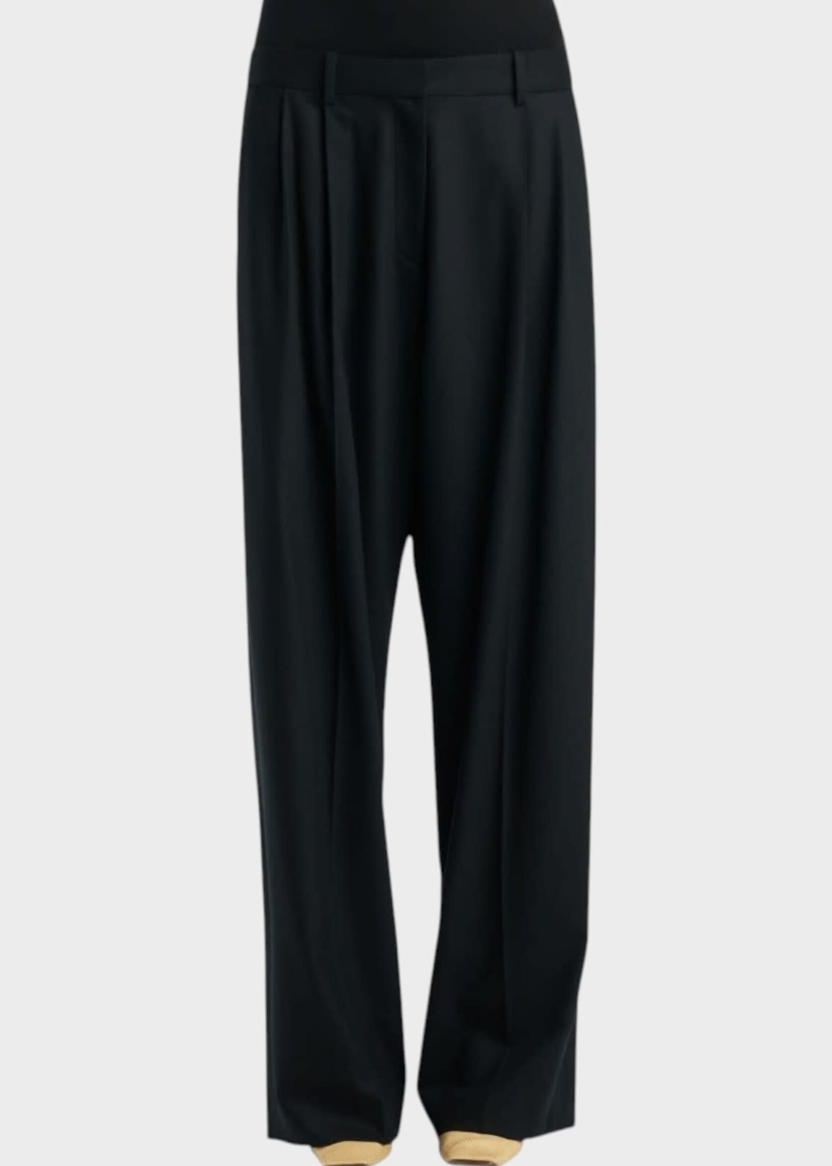 Khaite Khaite Trousers, Black, August Wool Mid Rise Pleated Pants In Black