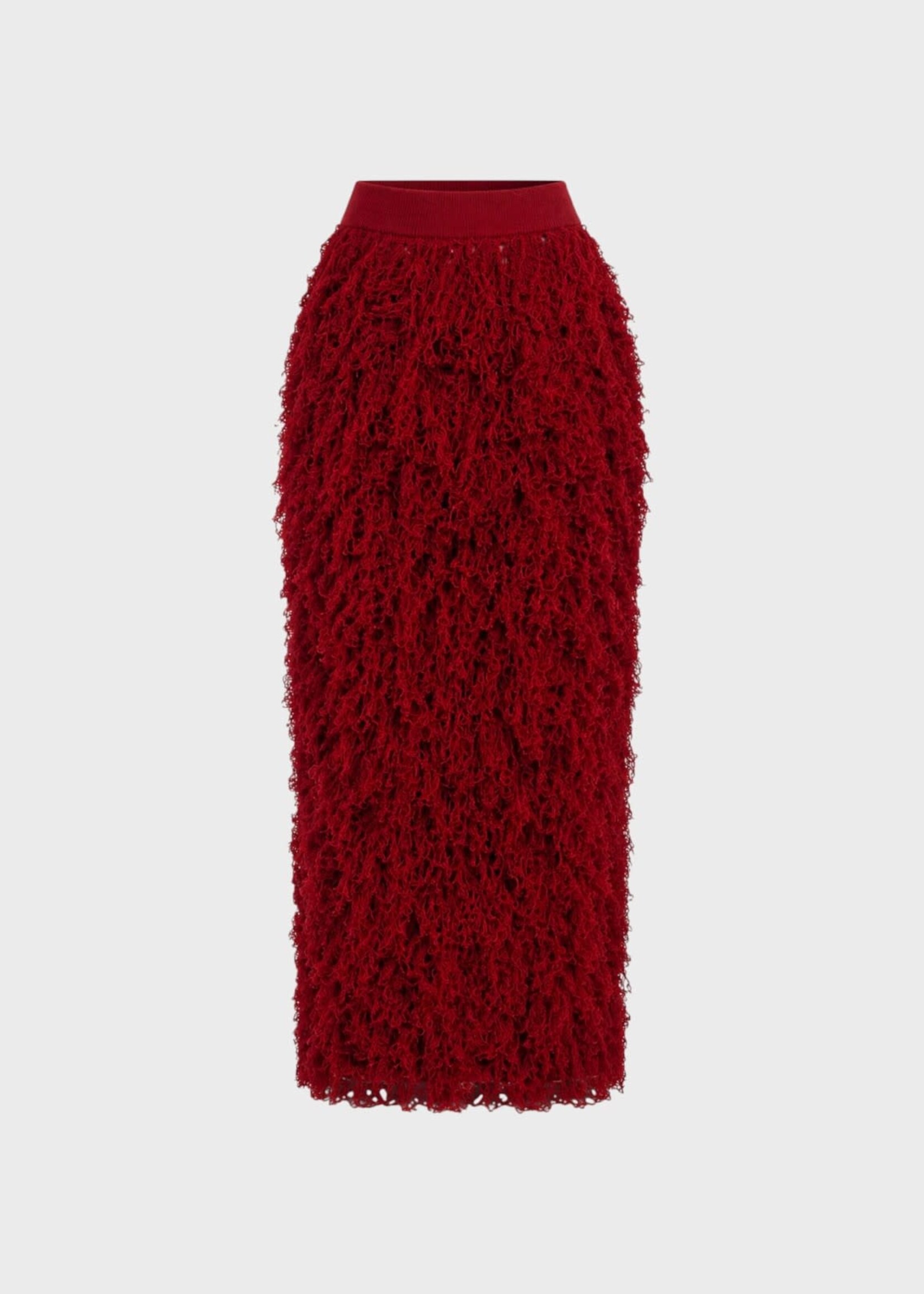 Ashlyn Ashlyn Skirt, Red, Curly Virgin Wool Fringed Long Skirt In Dark Red