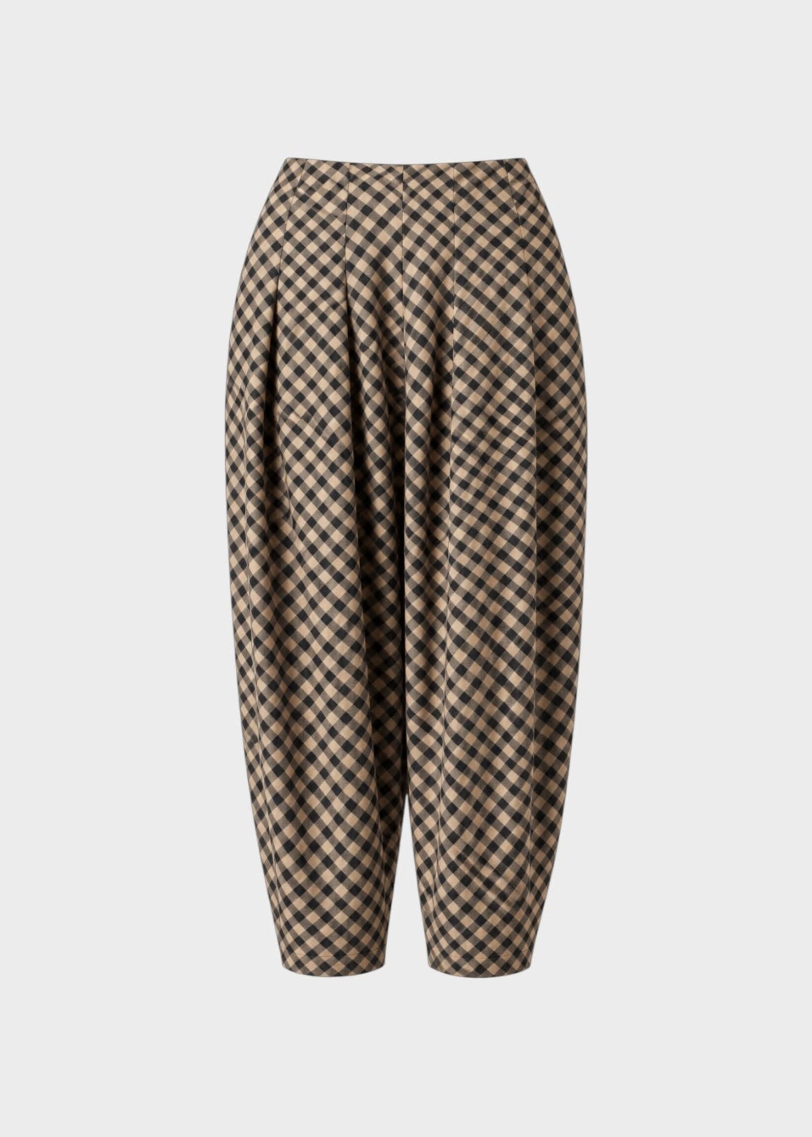 Ashlyn Ashlyn Trousers, Print, Blaine Linen & Wool Pants In Black & Tan w/ Check Print