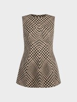 Ashlyn Ashlyn Shirt, Print, Taryn Linen & Wool Crew Neck Peplum Top In Black & Tan w/ Check Print