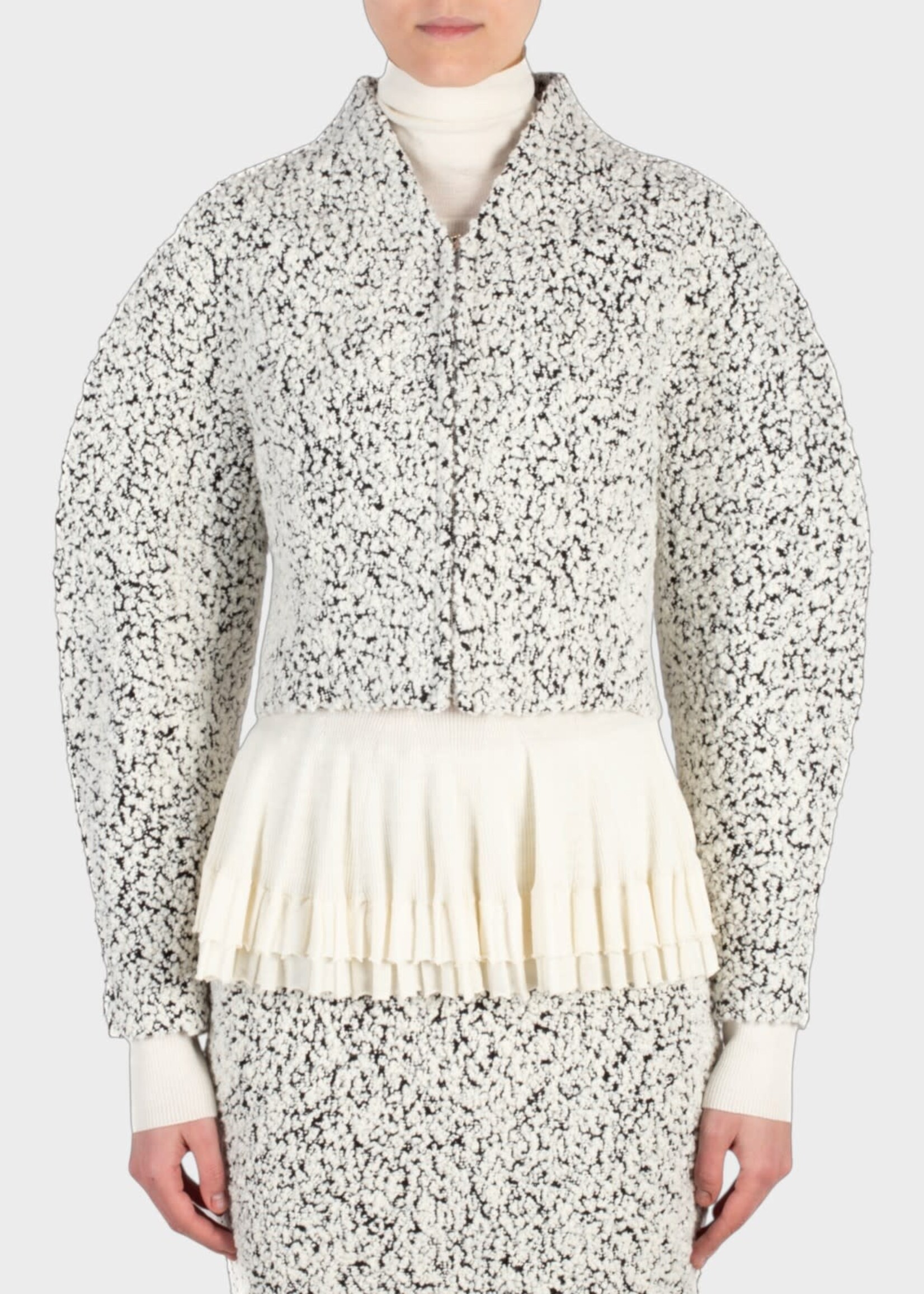 Ashlyn Ashlyn Jacket, White, Milo Boucle Zipped Cropped Jacket In White