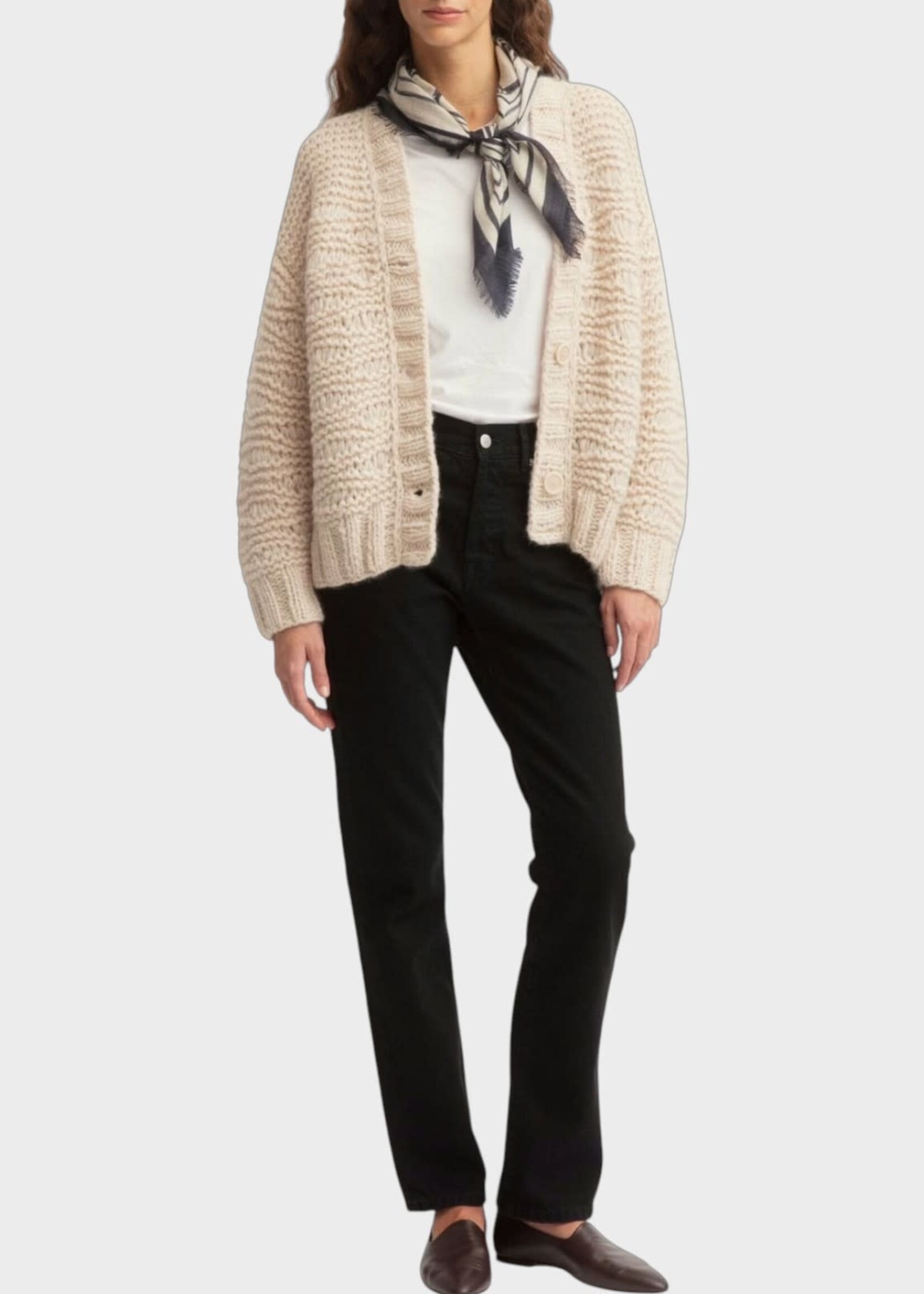 Iris Von Arnim Iris von Arnim Knitwear, White, Iris Iconic 50 Cashmere & Silk V-Neck Cardigan In Alabaster