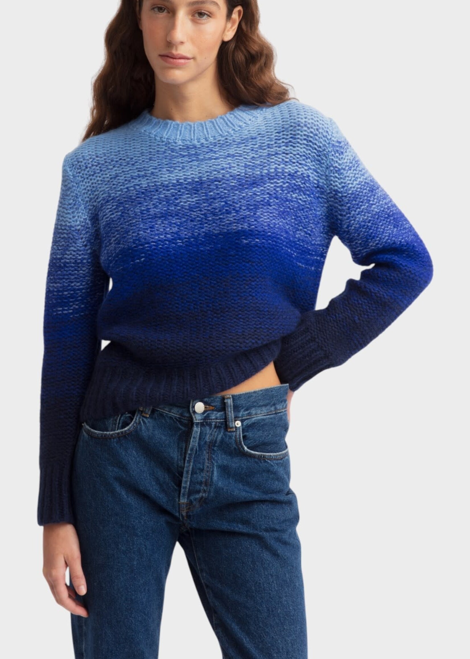 Iris Von Arnim Iris von Arnim Knitwear, Blue, Rainbow Degradé 50 Cashmere Crew Neck Sweater In Marine & Azur