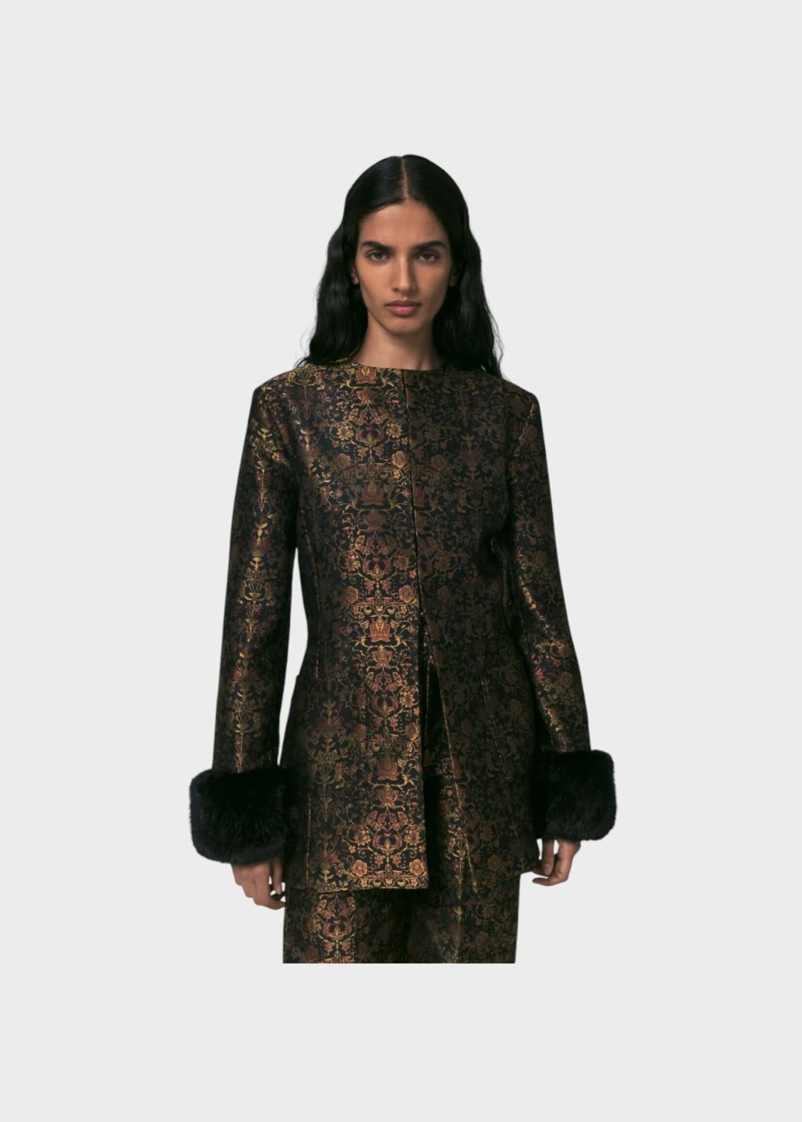 Destree Destree Top, Print, Lea Structured Jacket in Black & Rust w/ Garden Motif