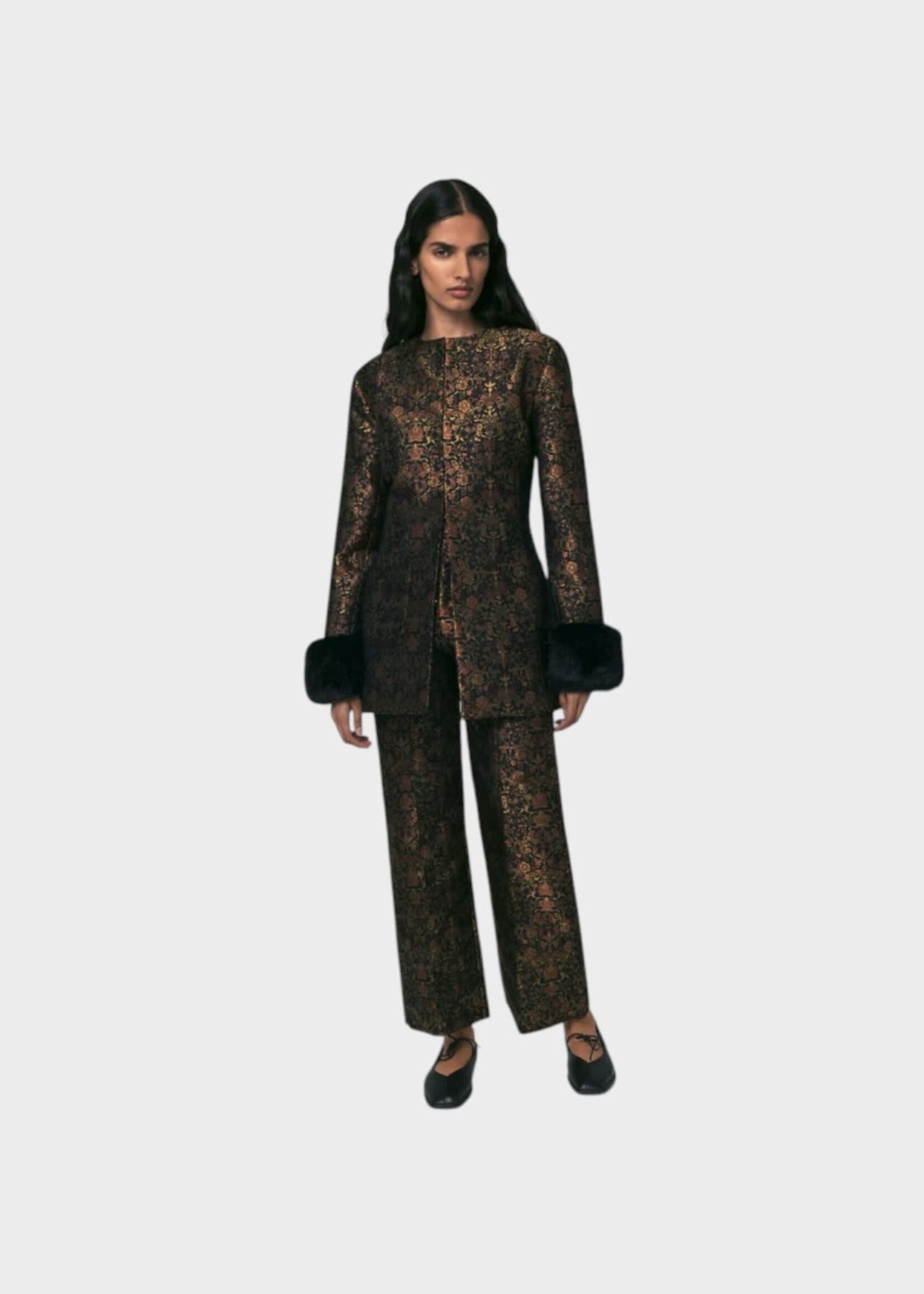 Destree Destree Top, Print, Lea Structured Jacket in Black & Rust w/ Garden Motif