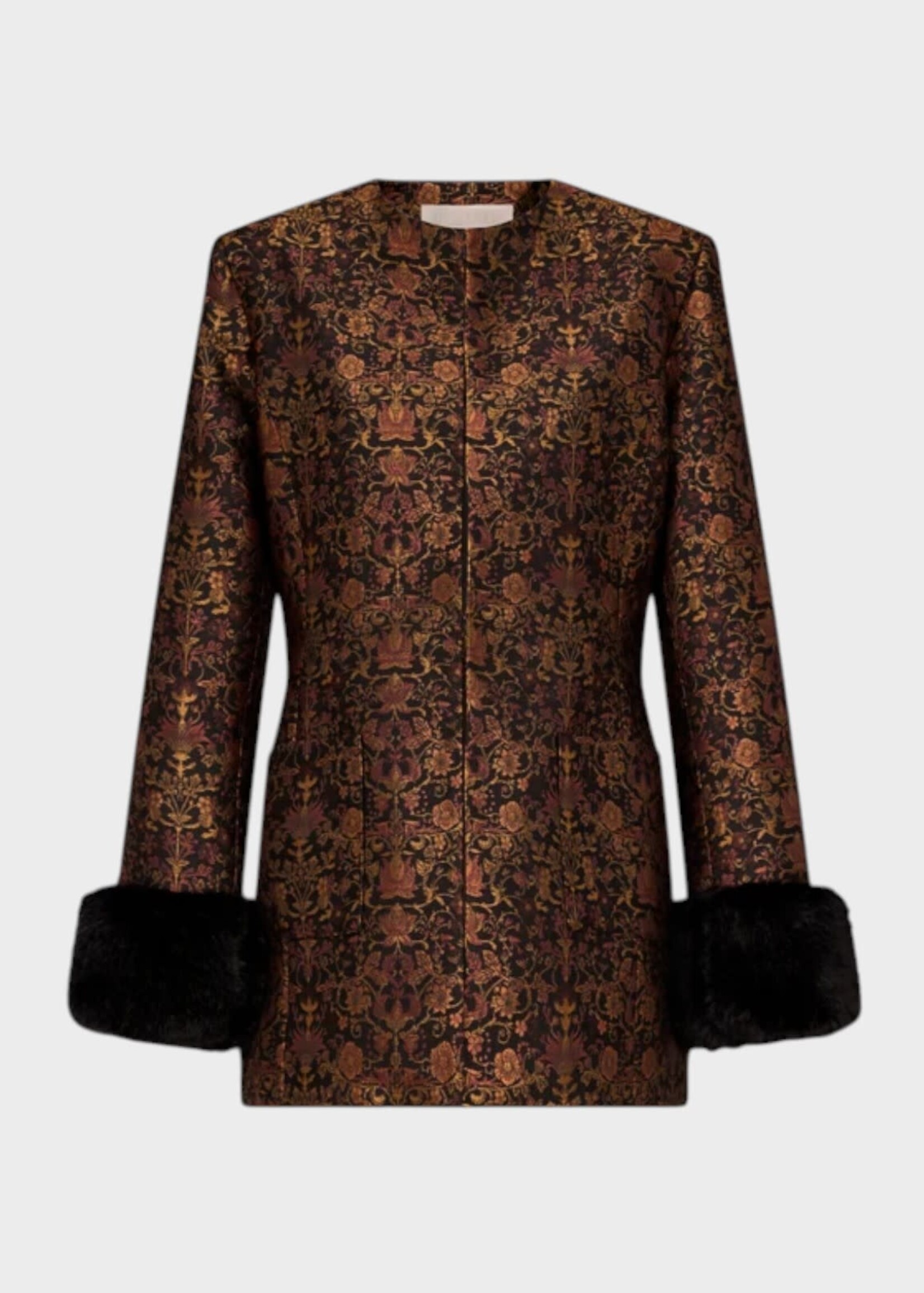Destree Destree Top, Print, Lea Structured Jacket in Black & Rust w/ Garden Motif