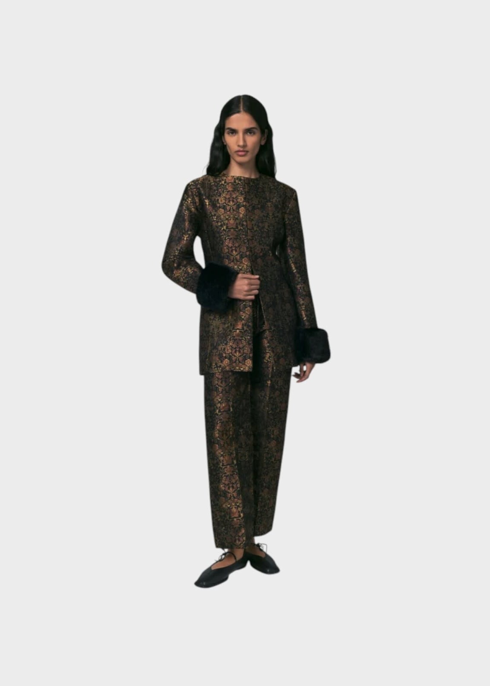 Destree Destree Trousers, Print, Yoshitomo Tailored Pants in Black & Rust w/ Garden Motif