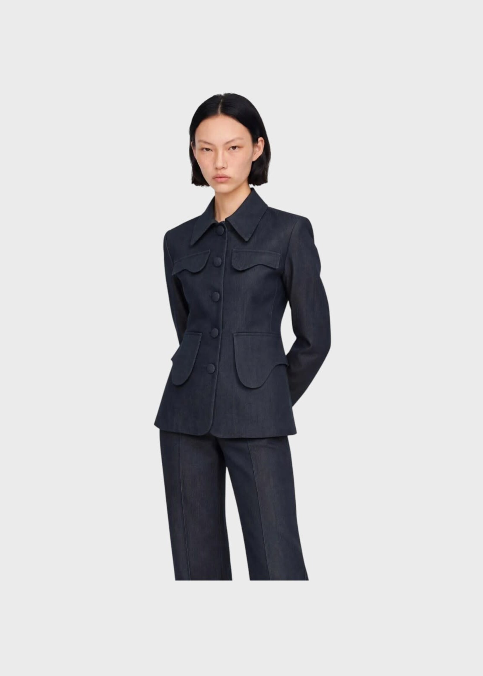 Destree Destree Shirt, Blue, Tamara Denim Suit Jacket in Dark Blue
