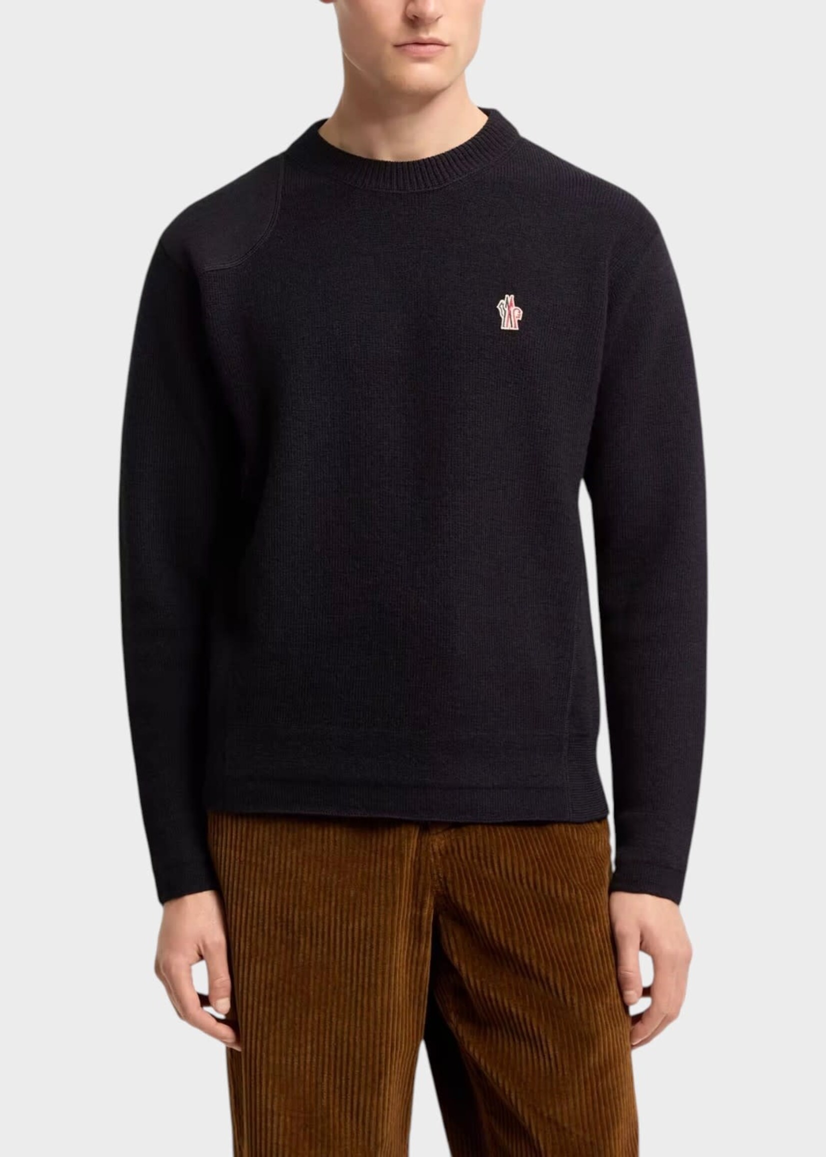 Moncler Grenoble Moncler Grenoble Knitwear, Navy, Merino Wool Crew Neck Knitwear w/ Logo Embroidery