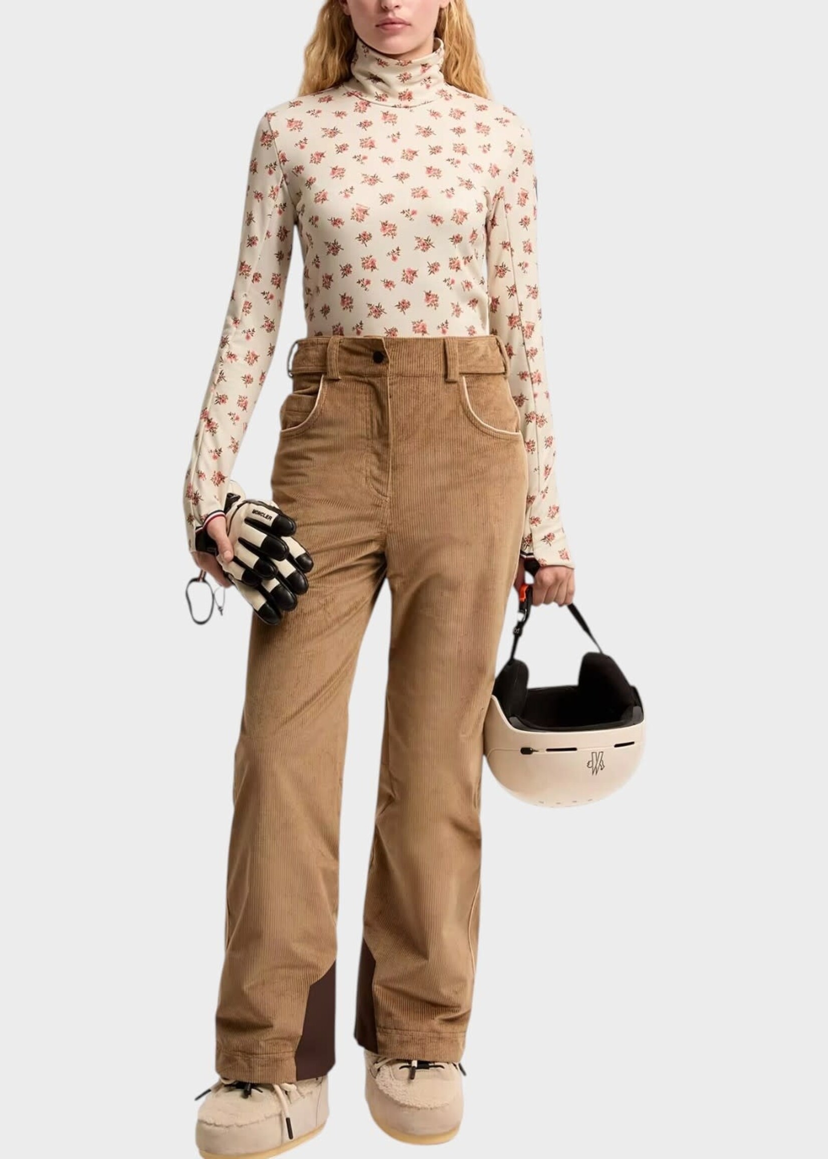 Moncler Grenoble Moncler Grenoble Top, Print, Polo Neck Top In White w/ Floral Print