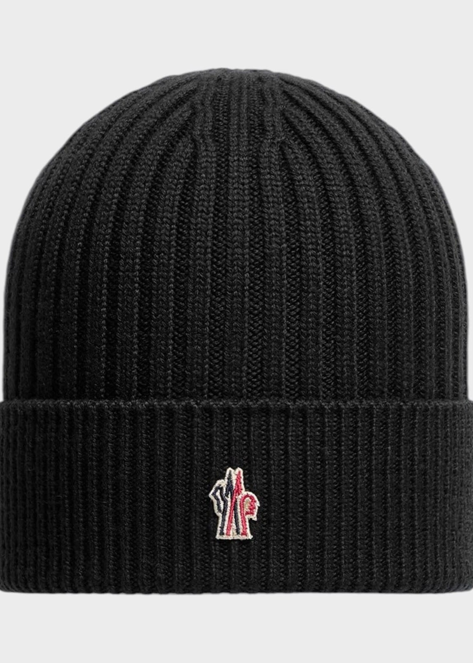 Moncler Grenoble Moncler Grenoble Hat, Black, Wool Ribbed Beanie w/ Logo Embroidery