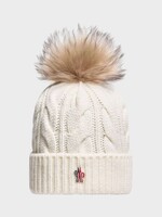 Moncler Grenoble Mocler Grenoble Hat, White, Wool & Cashmere Beanie w/ Pom Pom