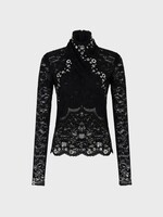 Rabanne Rabanne Top, Black, Layered Lace Long Sleeve Top In Black w/ Silver Eyelets Details