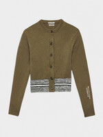 J.W.Anderson J.W.Anderson Knitwear, Green, Wool Crew Neck Contrast Trim Cardigan In Khaki