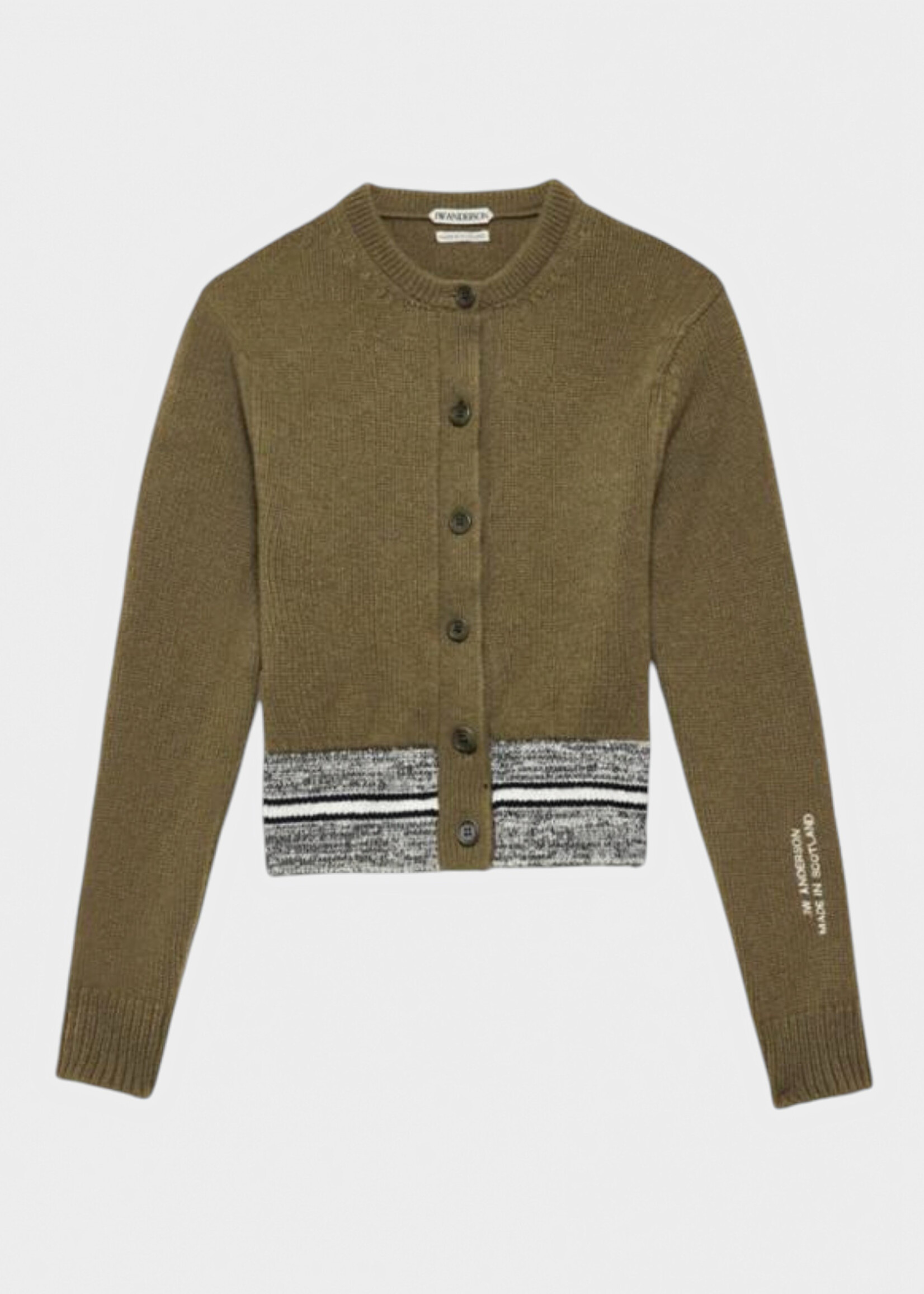J.W.Anderson J.W.Anderson Knitwear, Green, Wool Crew Neck Contrast Trim Cardigan In Khaki