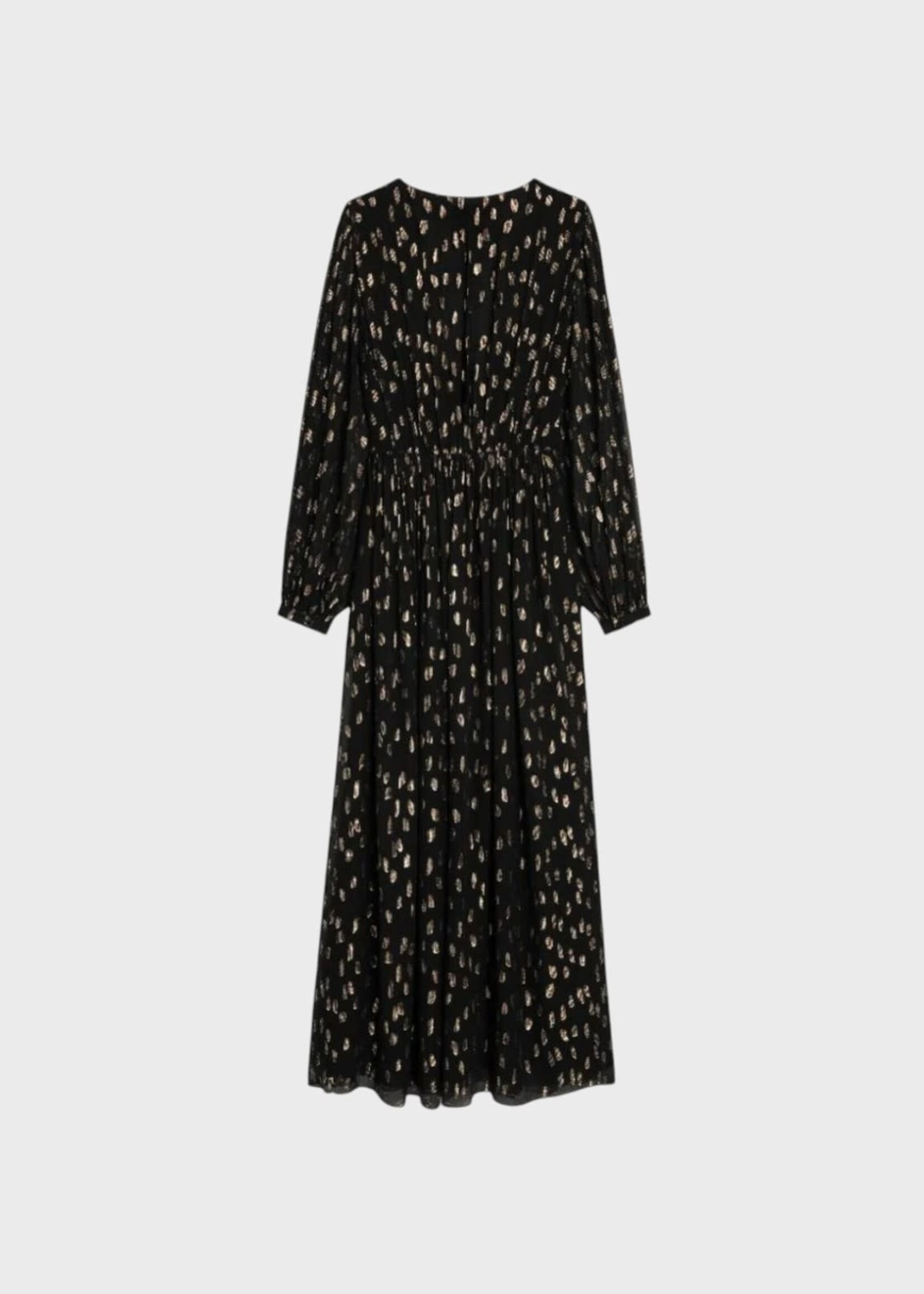 Celine Celine Dress, Black, Silk V-Neck Long Sleeve Long Dress In Black