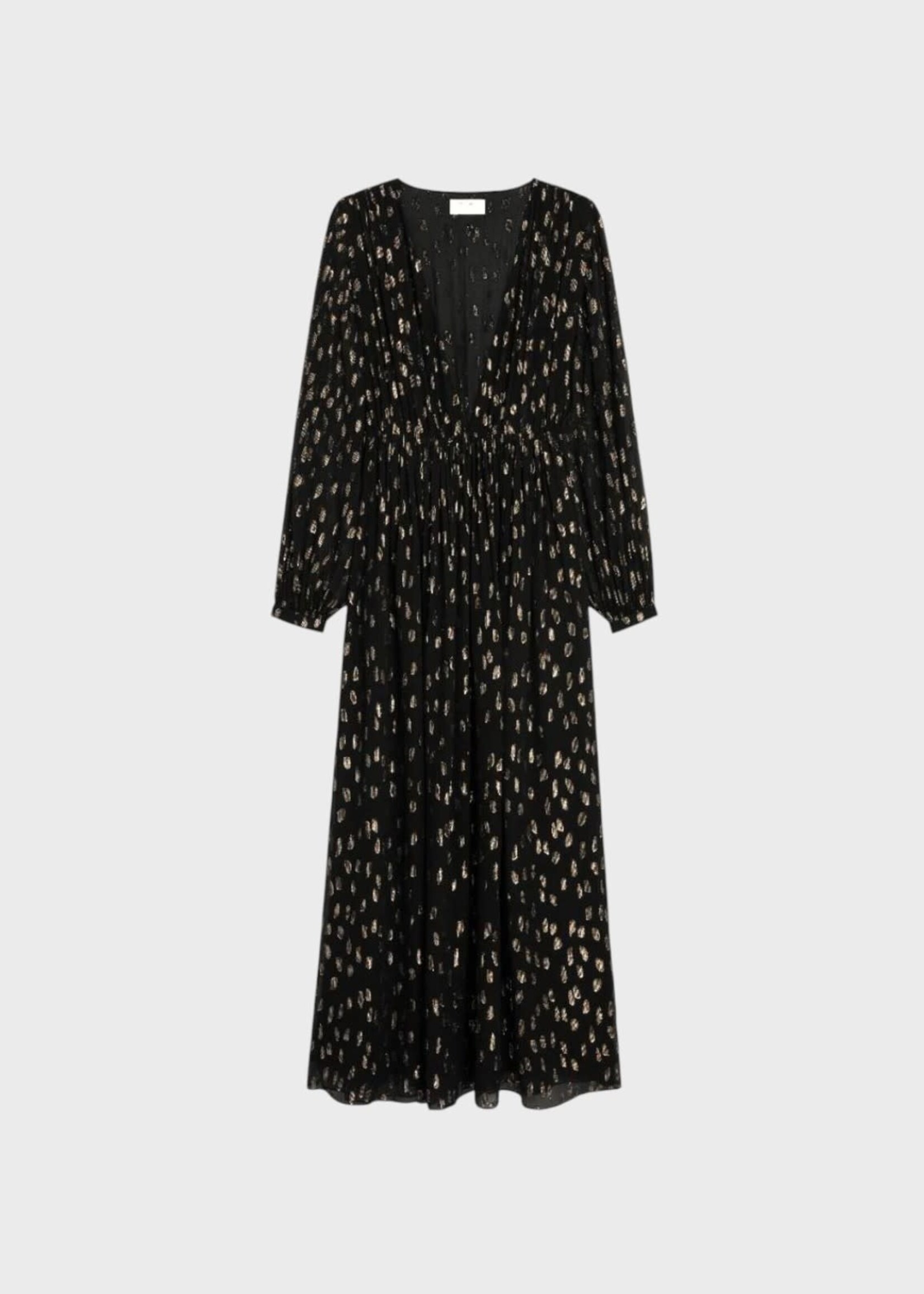 Celine Celine Dress, Black, Silk V-Neck Long Sleeve Long Dress In Black