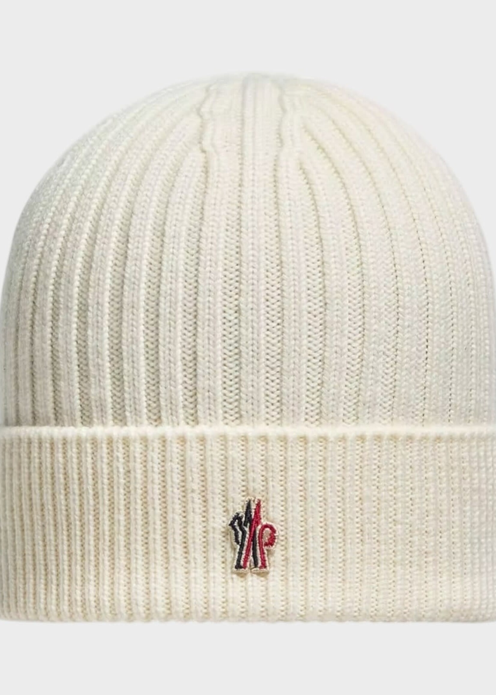 Moncler Grenoble Moncler Grenoble Hat, White, Wool Ribbed Beanie w/ Logo Embroidery