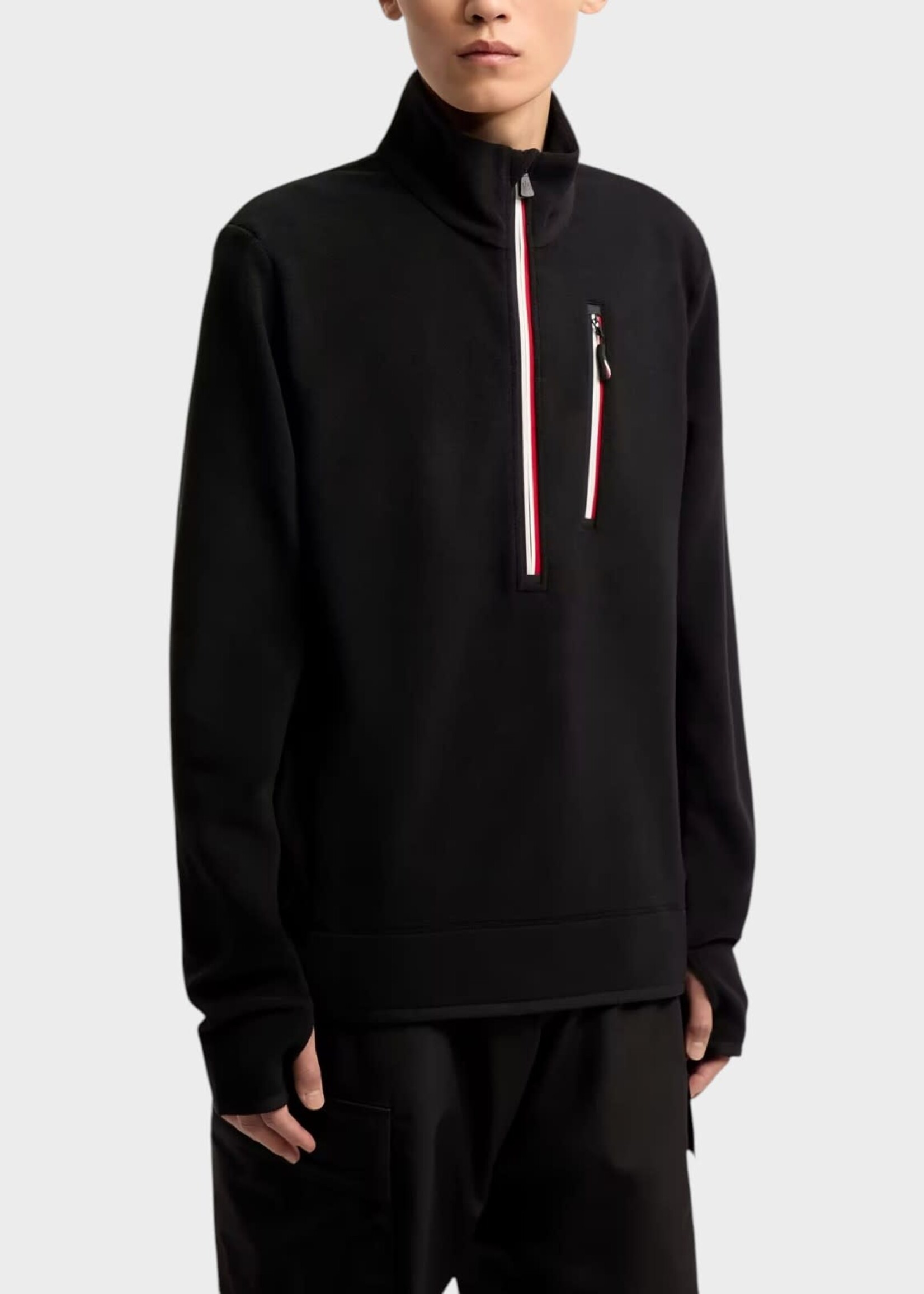 Moncler Grenoble Moncler Grenoble Sweatshirt, Black, Half Zip Polo Neck w/ Logo Patch