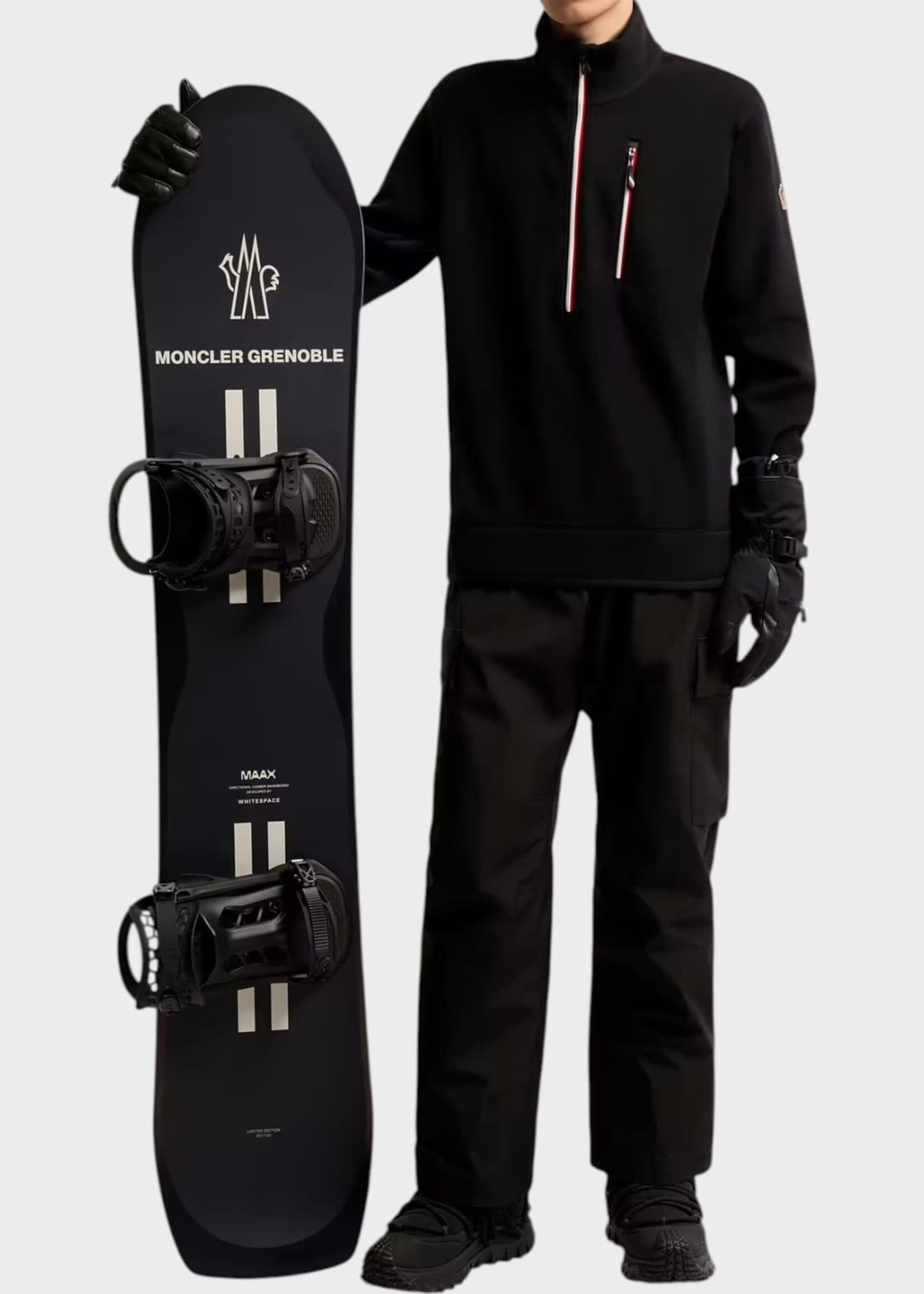 Moncler Grenoble Moncler Grenoble Sweatshirt, Black, Half Zip Polo Neck w/ Logo Patch