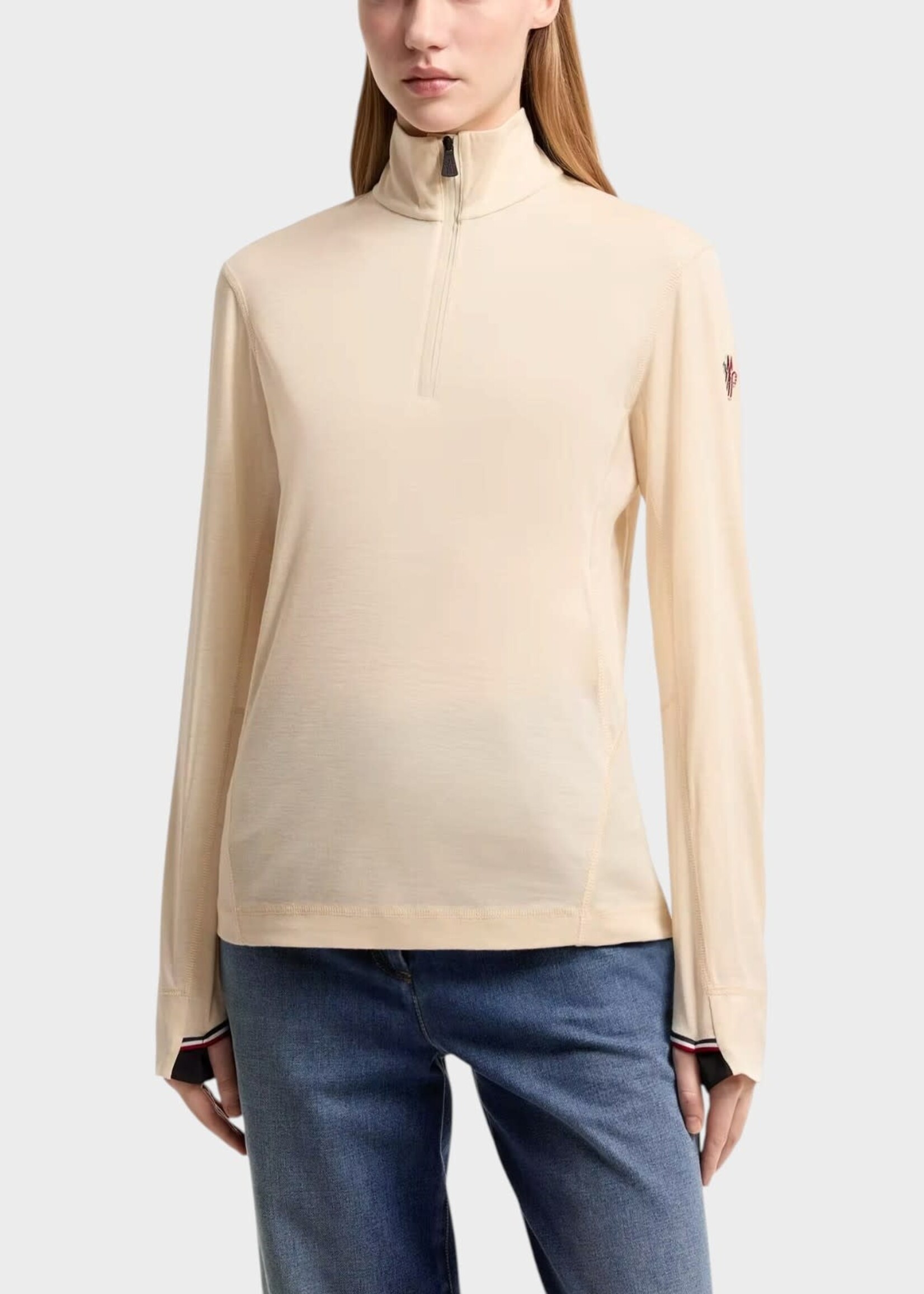Moncler Grenoble Moncler Grenoble Top, White, Half Zip Polo Neck