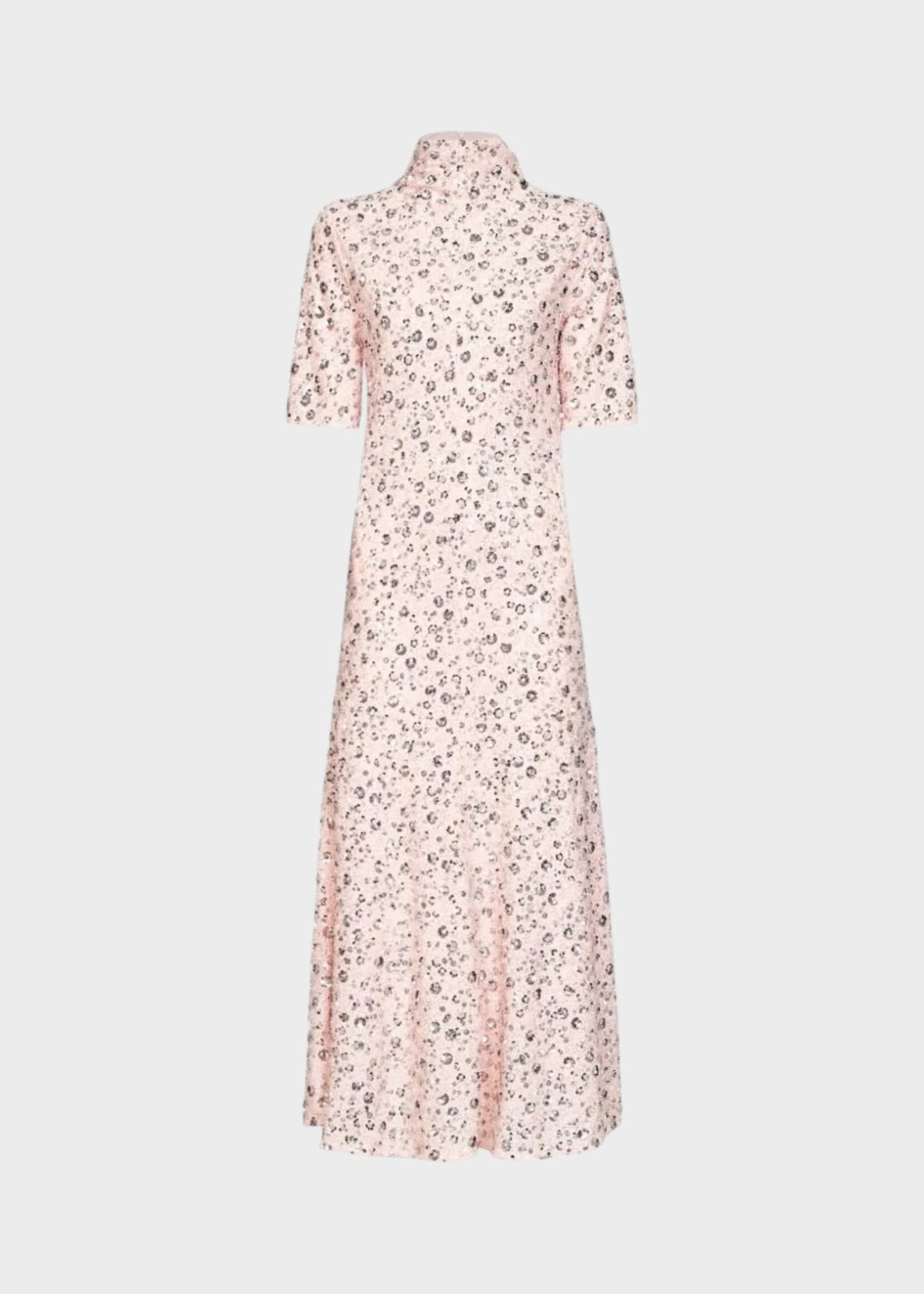 Rabanne Rabanne Dress, Pink, Midi Dress In Light Pink w/ Silver Floral Sequin Embroidery