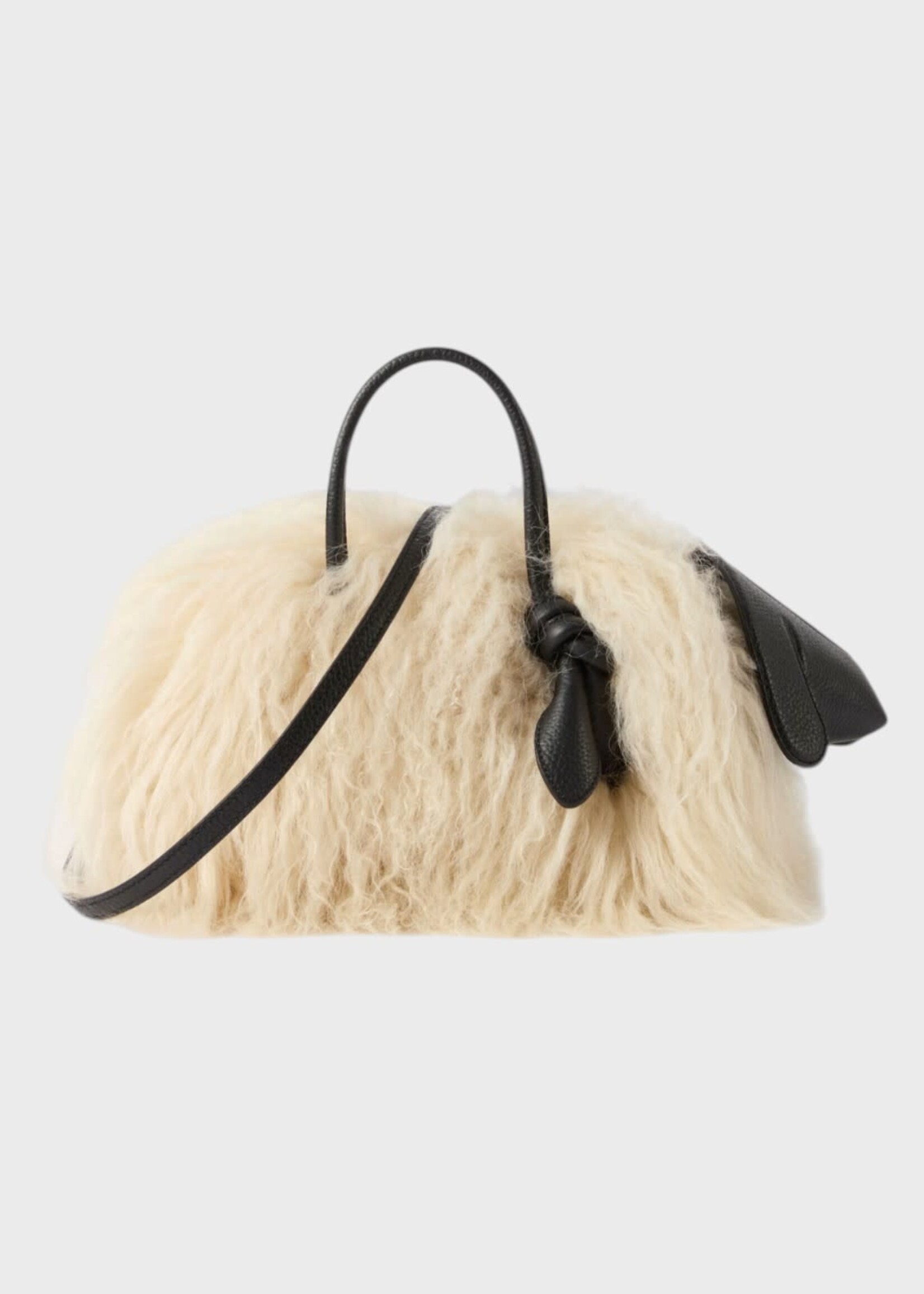 Jacquemus Jacquemus Bag, Multi, Le Petit Turismo Leather & Shearling Small Bowling Bag In Off-White & Black